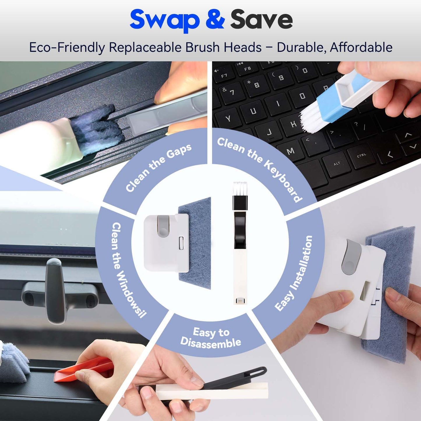 Window Track Cleaner Tools Set, 14 PCS Window Groove Cleaning Brush Kit for Sliding Door, Sill, Tile Lines, Shutter, Car Vents, Keyboard