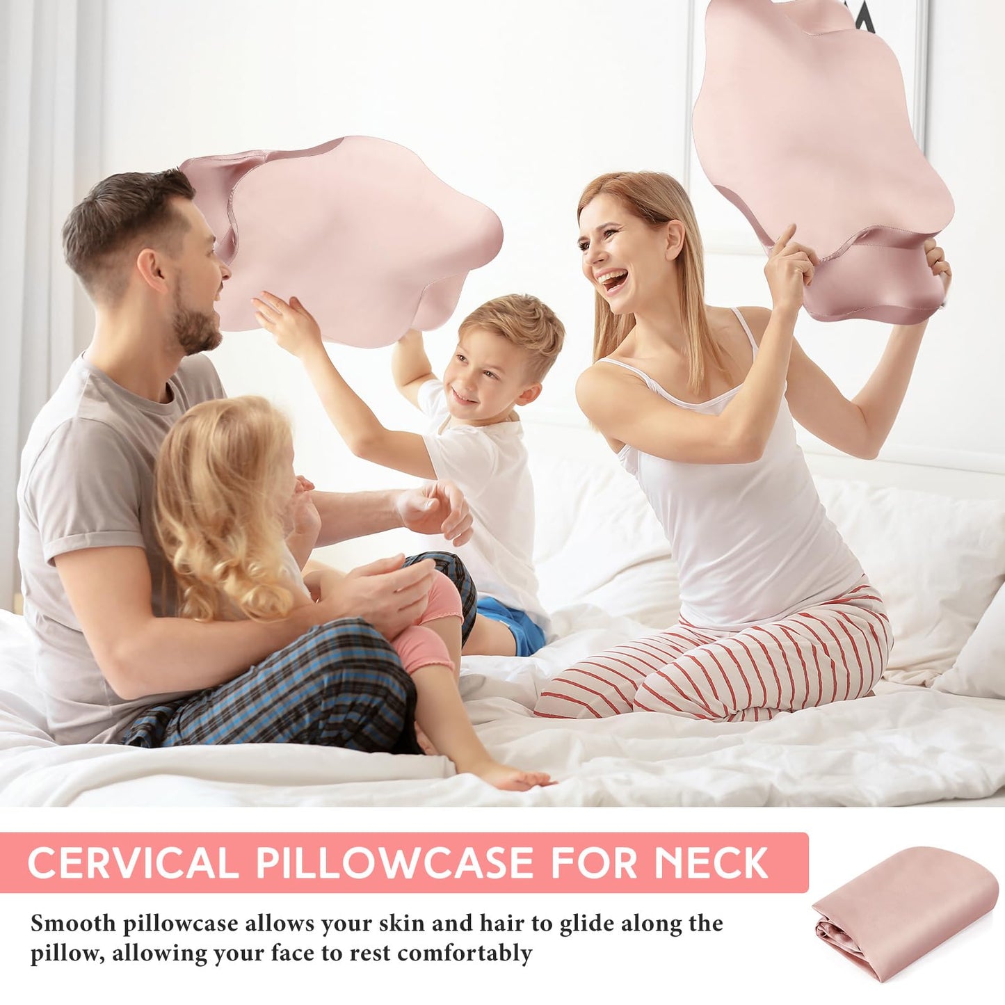 Hahafelt Cervical Neck Pillowcase (Only Pillowcase) Satin Pillow Cover with Zipper Ergonomic Contour Pillow Cover for Side Back Stomach Sleepers(Coral,Queen Size)