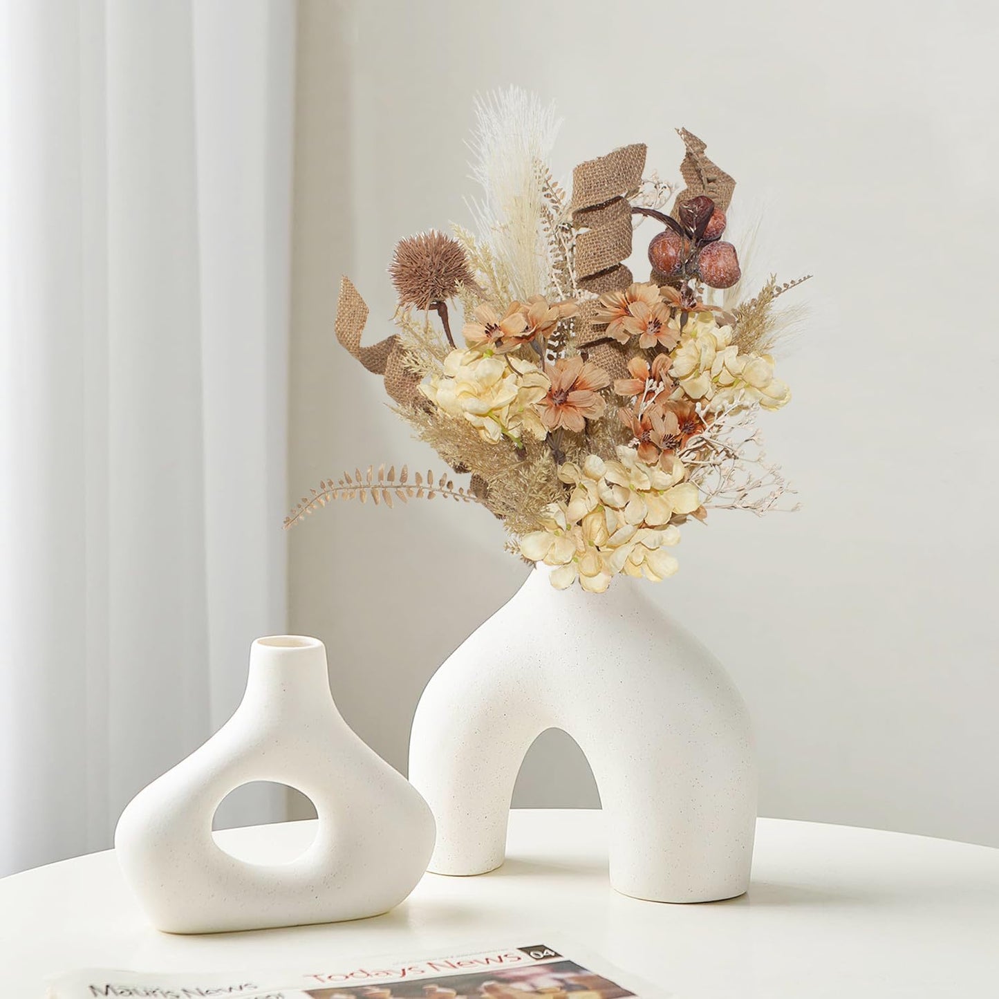 18Pcs Boho Faux Fall Dried Pampas Grass Silk Hydrangea Flowers Bouquets Fall Decor, Fake Autumn Thanksgiving Harvest Stems Fall Picks Branches Floral Arrangements for Vase 18"