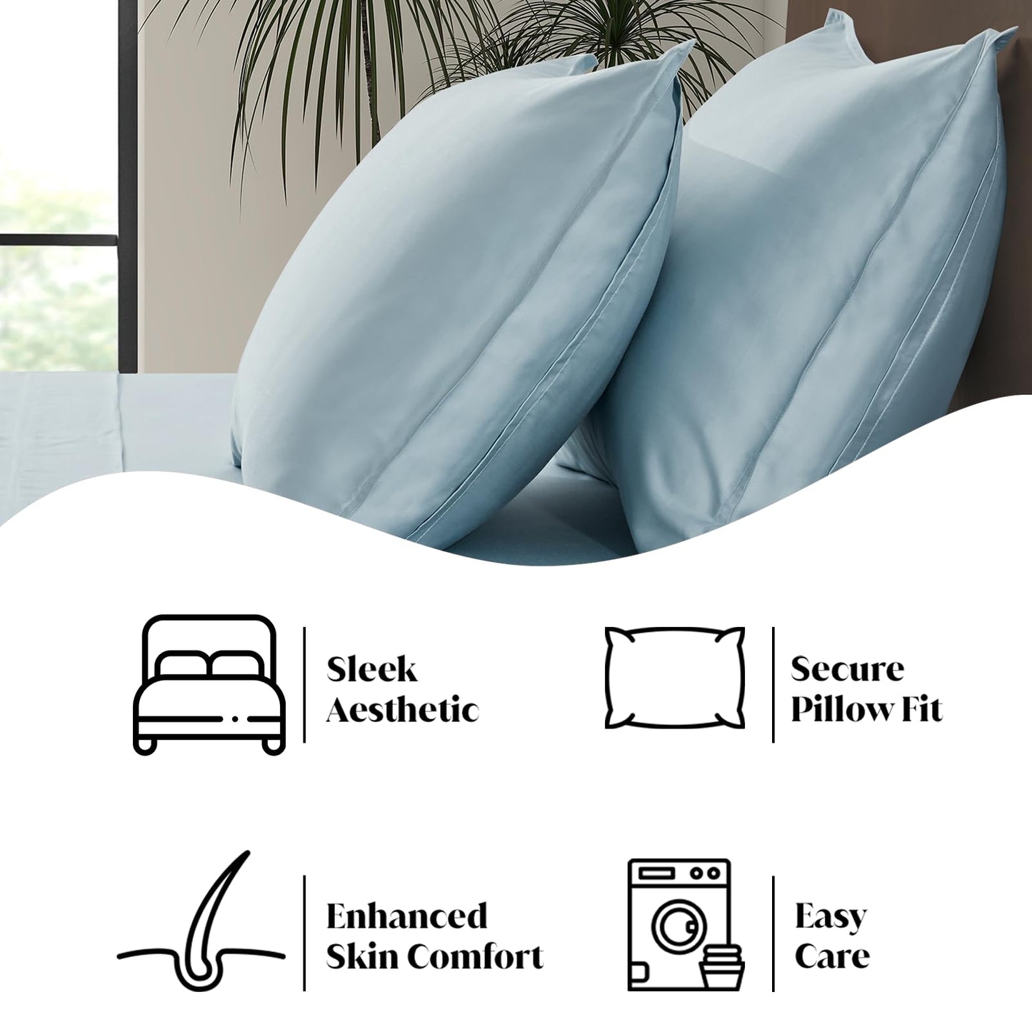 Luxury Bamboo Market |King Envelope Pillowcase Set | 100% Viscose Made from Bamboo | Organically Grown | Ultra Soft | Cooling | 2pcs [Spa Blue]