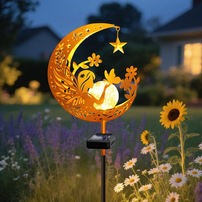 YJFWAL 2 Pack Garden Solar Lights Pathway Stake Lights Moon Fairy Glass Globe with Angel Decor, Gardening Birthday Gift for Mom Grandma Friends, Outdoor Decor Light Waterproof for Walkway, Yard, Patio