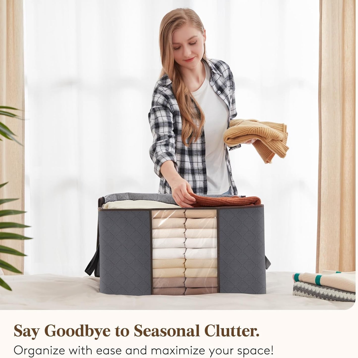 Lifewit 90L Large Storage Bags, 6 Pack Closet Organizers and Storage, Clothes Storage Bins with Lids, Foldable Storage Containers with Reinforced Handles for Clothing, Blanket, Bedding, Comforter Gray