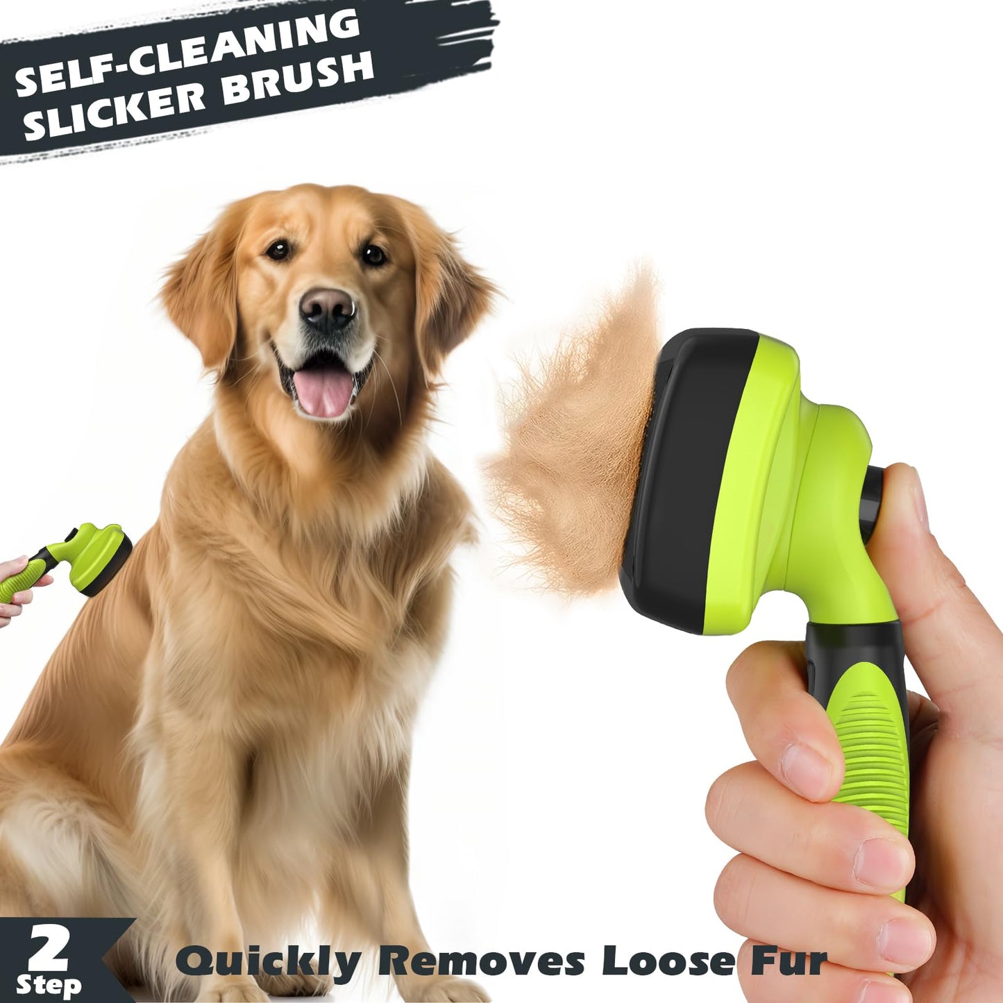 Augwind 3PCS Self Cleaning Slicker Brush & Pet Grooming Rake & Bath Brush for Dogs and Cats | Skin Friendly Deshedding Grooming Tool & Double-Sided Dematting Tool | Premium Pet Supplies (Green Black)