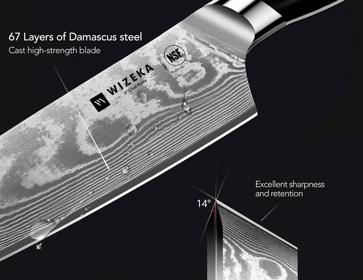 WIZEKA Damascus Chef Knife Set: 3 PCS,Super Sharp Kitchen Knives: Made of Japanese Steel VG10: Full Tang Professional Chef Knife Set With G10 Ergonomic Handle