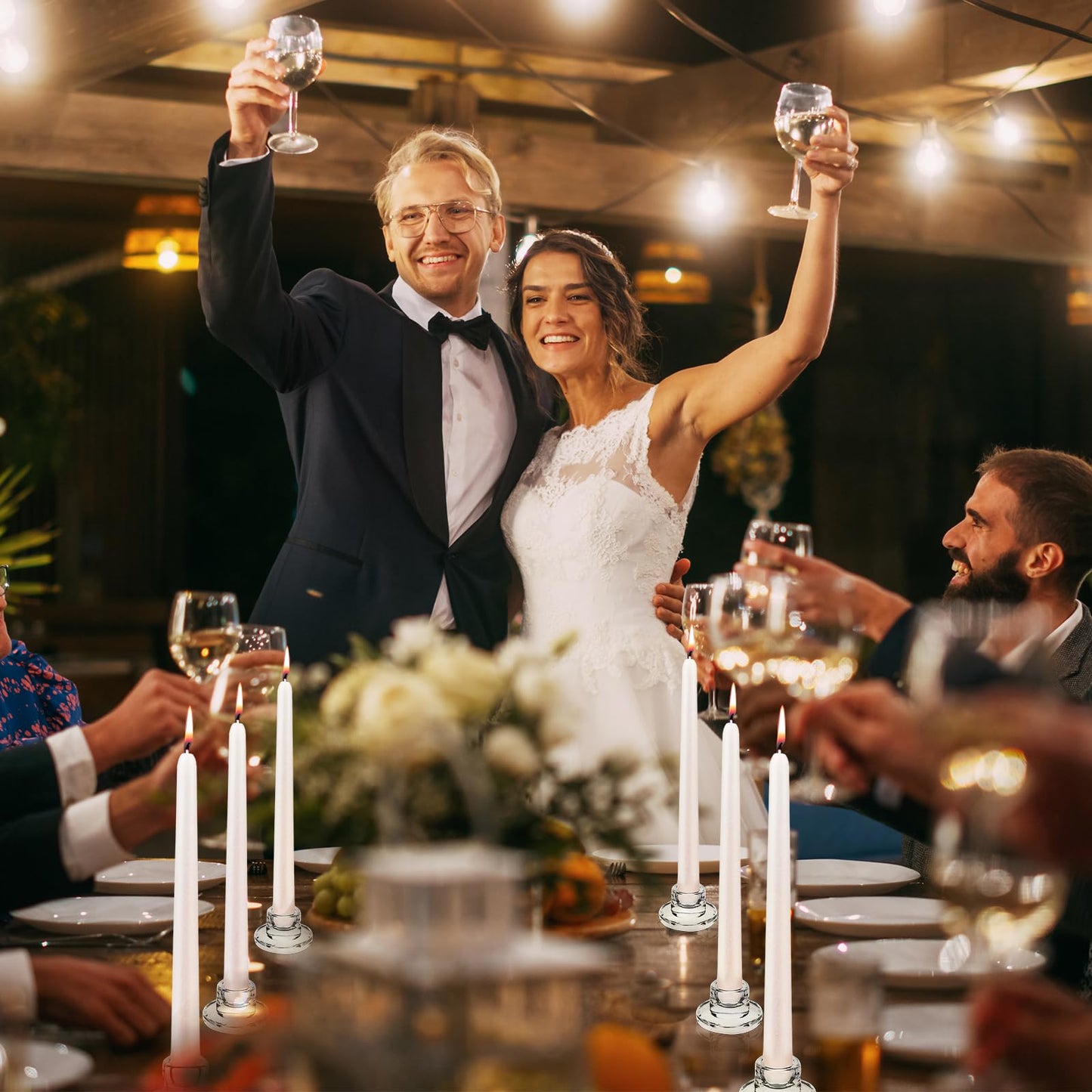 36 PCS Glass Taper Candle Holders Bulk Candlestick Holders Clear Short Tapered Candle Stick Holder Decor Set for Table Centerpiece Wedding Party Advent Christmas Home Decorations (36, Clear)