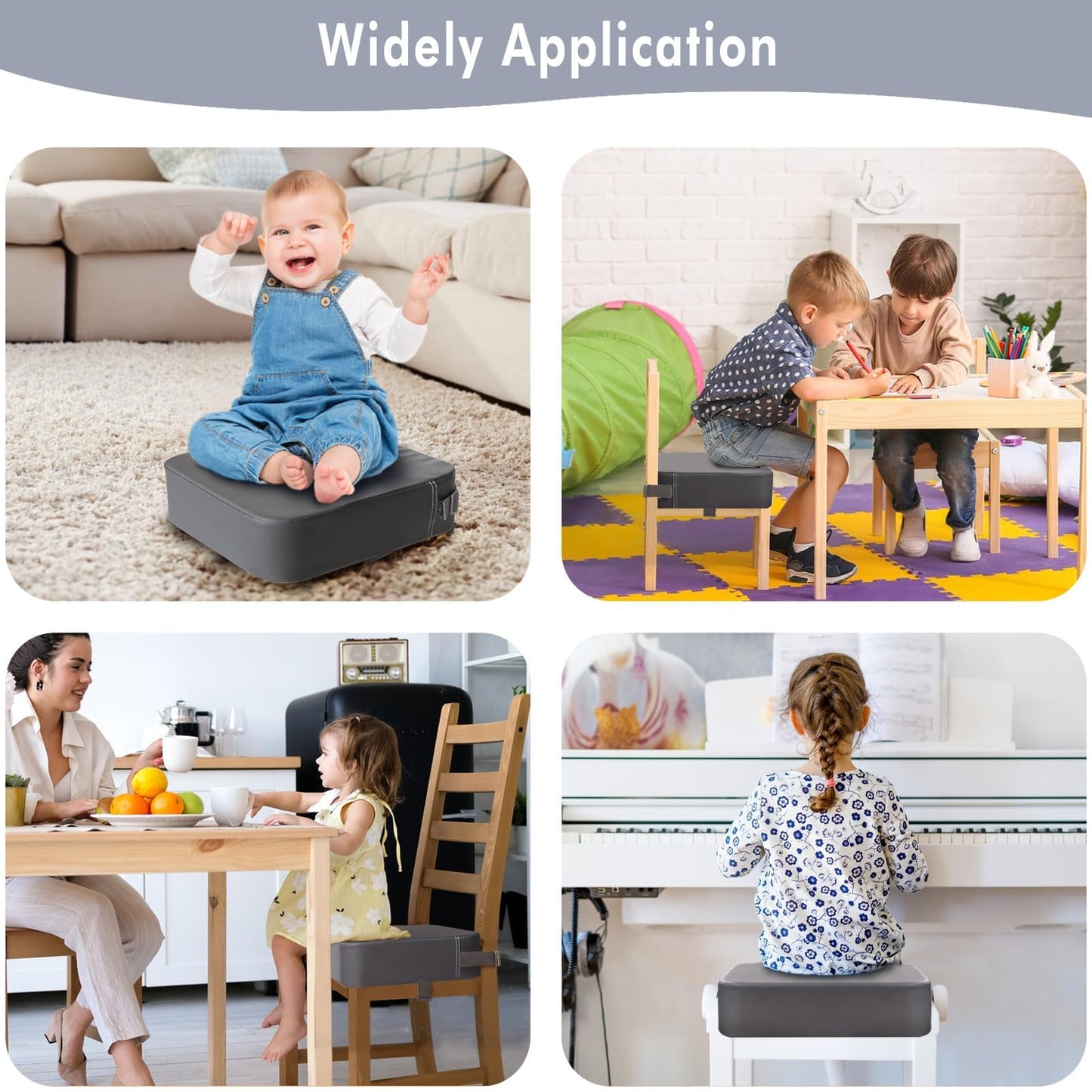 TOTIDYH Toddler Booster Seat for Kitchen Chair, Non-Slip Kids Dining Table Booster Seat with Adjustable Safer Straps, Portable Baby Eating Travel Increasing Cushion