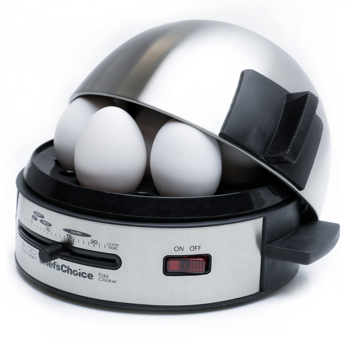 Chef'sChoice Automatic Electric Egg Cooker 7-Egg Capacity with Electronic Timer, Audible Signal & Nonstick Stainless Steel Design Hard-or Soft-Cook 7 or 3 Poached or Scrambled, 350-Watts, Metallic