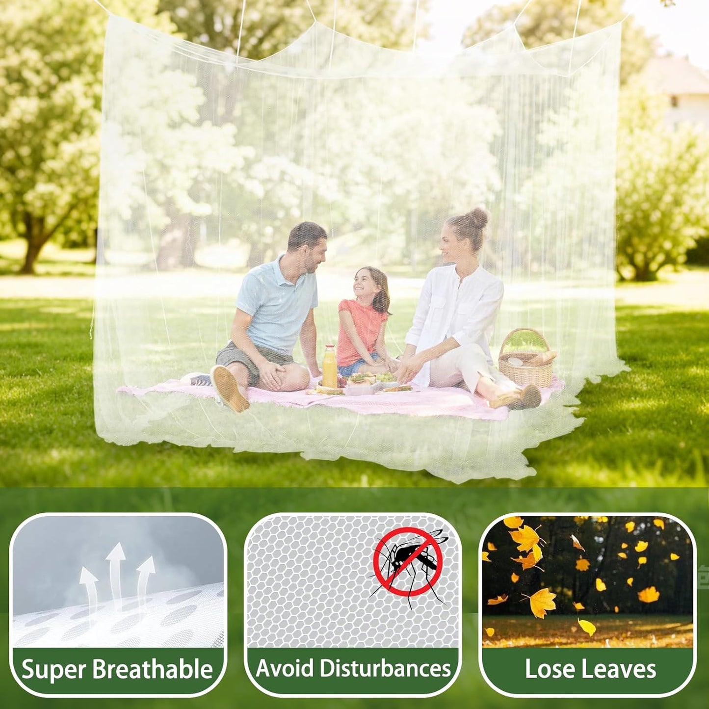 Mosquito Net for Bed - Mosquito Netting for Patio - Mosquito Tent with Patio, Camping, Outdoor and Travelling, with 1 Storage Bag, 8 Pegs, 8 Stoppers and 8 Pieces of 1.4m Blue Rope