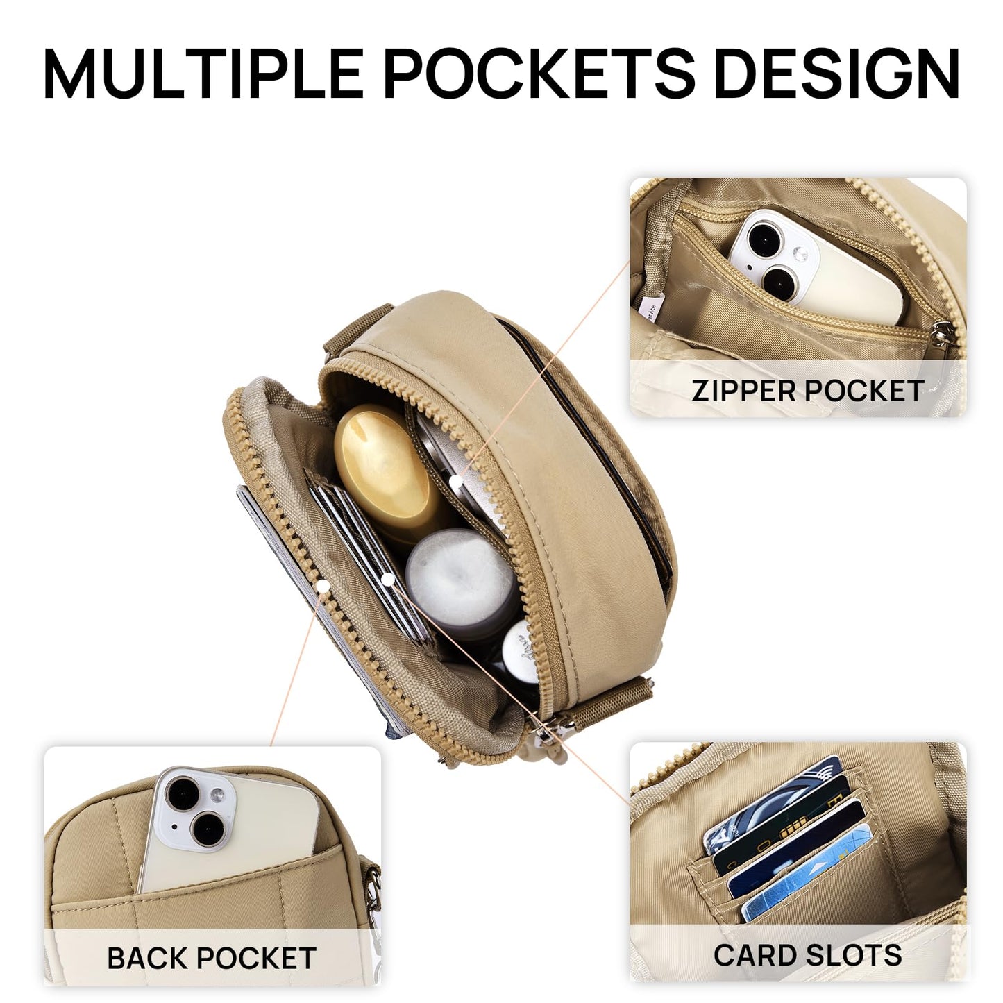 Telena Puffer Small Crossbody Bags for Women Cell Phone Purse Crossbody Bag Khaki