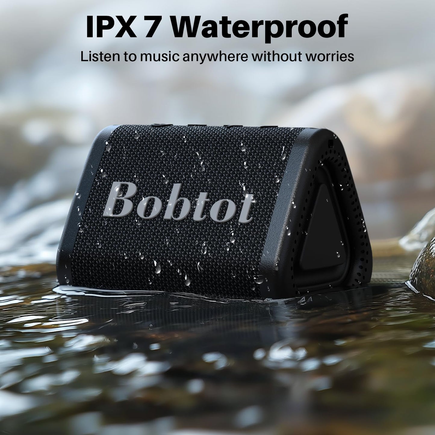Bobtot Portable Bluetooth Speaker Wireless, IPX7 Small Shower Speaker Waterproof, 15H Playing Time, Loud and Stereo Sound with Bass, TWS Pairing for Party, Camping, Travel, Black