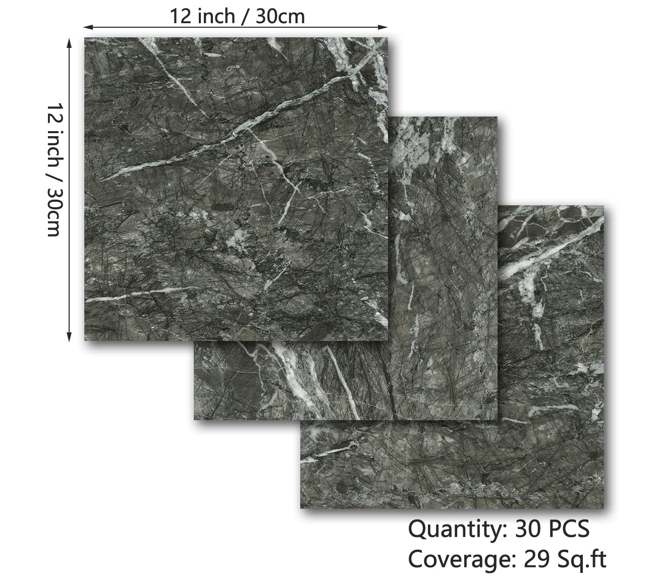 Decotalk 30-Sheet Floor Tile Peel and Stick Grey Flooring Tiles Marble Bathroom Floor Tile Waterproof, 12x12 Inch Vinyl Flooring Tile Renter Friendly Flooring Tile Square Bathroom Flooring Tile Floor