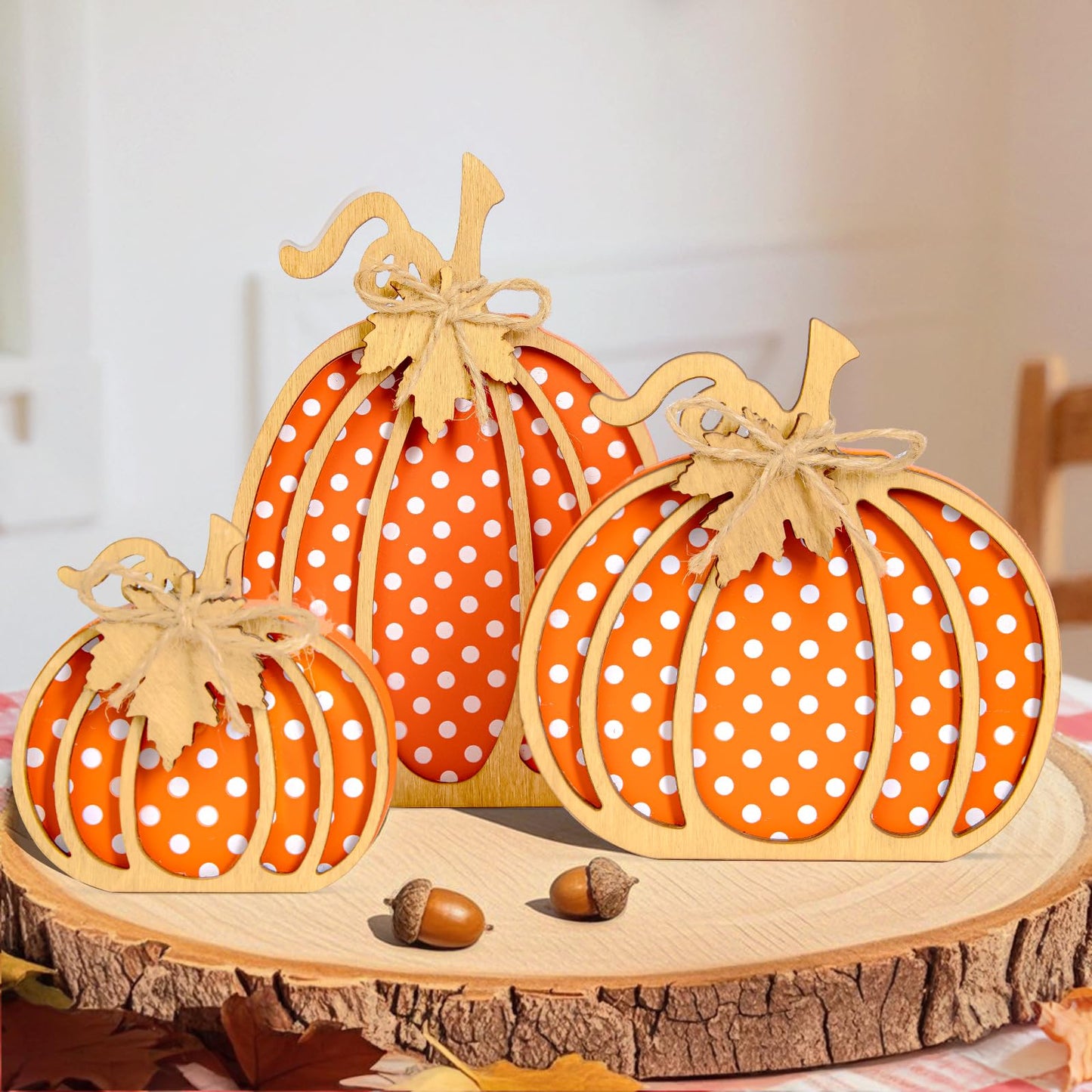 OLANRUN Fall Decorations for Home - 3 Pcs Wooden Fall Pumpkin Decor, Autumn Thanksgiving Decorations for Table Tiered Tray Shelf Fireplace Mantel Bathroom Office Desk Coffee Bar