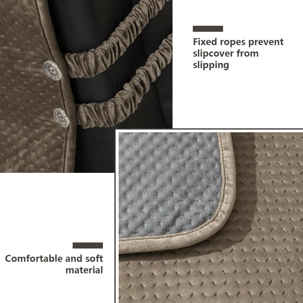 STONECREST Recliner Chair Cover, Water Resistant Velvet Quilted Slipcover, Stay in Place (Brown/Grey, Recliner 23" Regular)