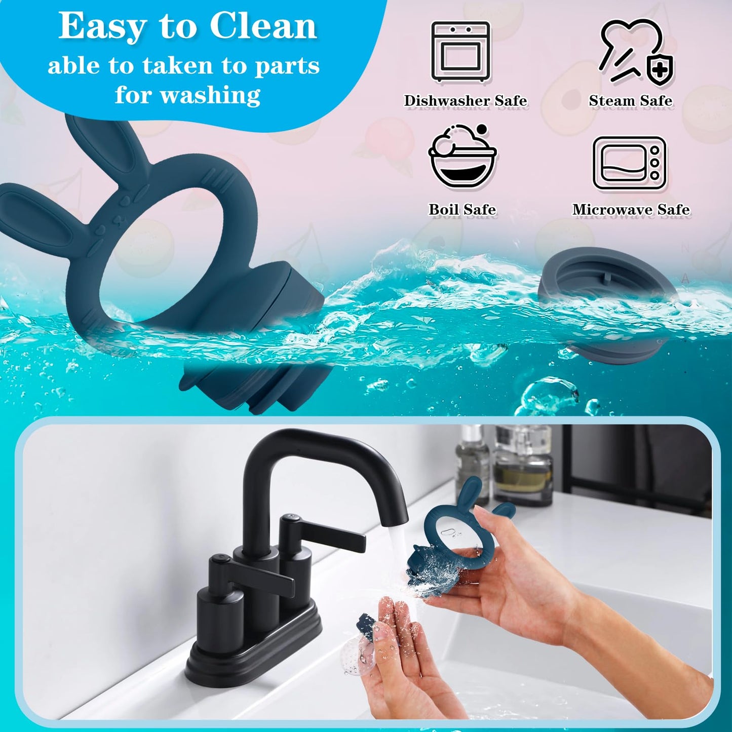 HAOBAOBEI Baby Solids/Frozen Fruit Feeder Pacifier, Infant Teether Toy 4M+, BPA-Free Silicone Pouch & Nipple, Safely Introduce Solids, Teething Relief, 2-Pack - Blue/Green (Rabbit)