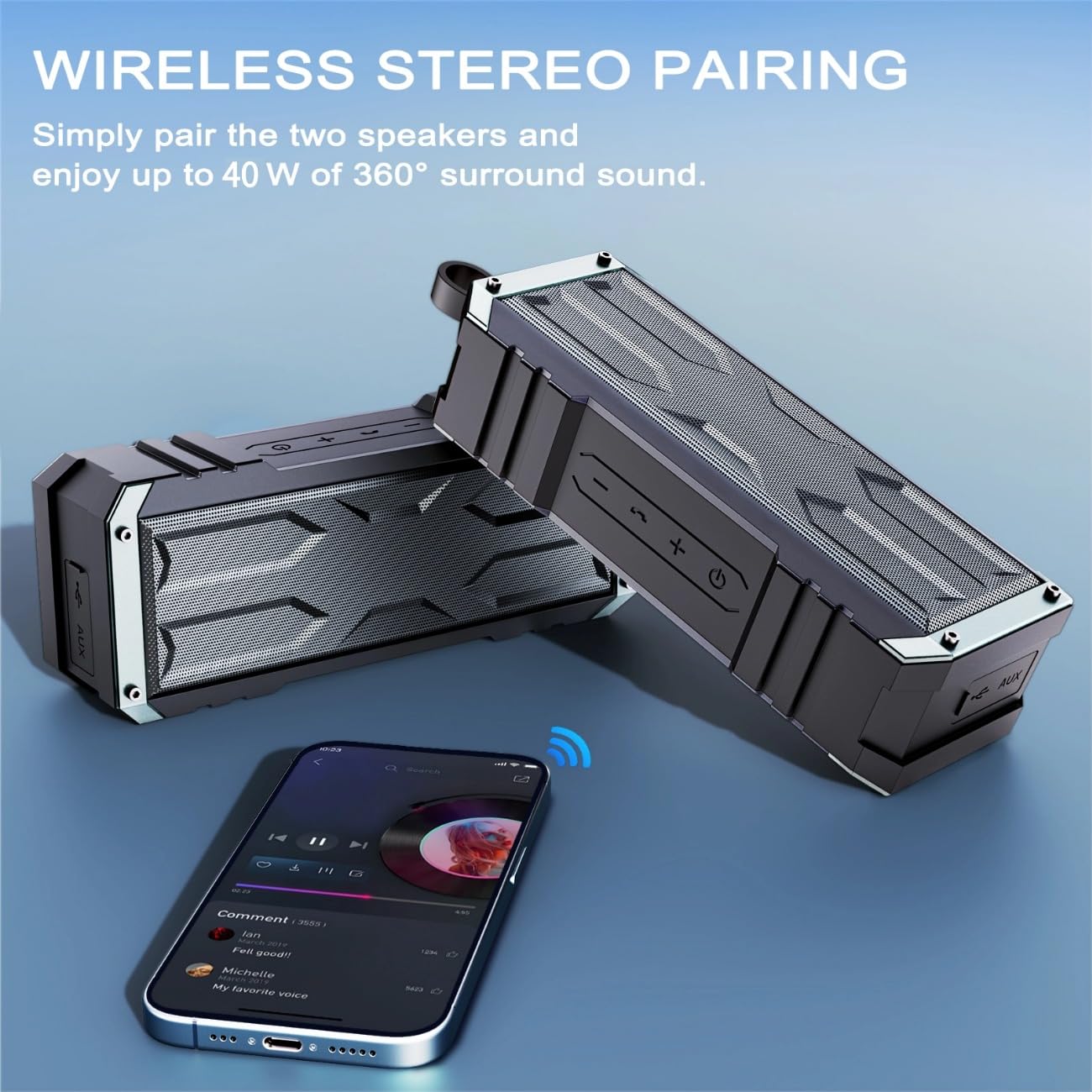 comiso Bluetooth Speaker, 5.3 Rugged Bluetooth Speakers with 20W Stereo Sound, IPX7 Waterproof, 24H Playtime, Small Speakers Blue Tooth Wireless with Deep Bass for Home, Outdoor, Beach, Travel