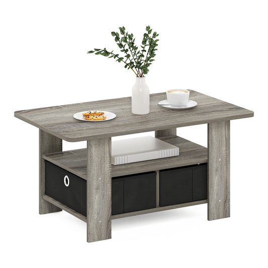 Furinno Andrey Coffee Table with Bin Drawer, French Oak Grey/Black