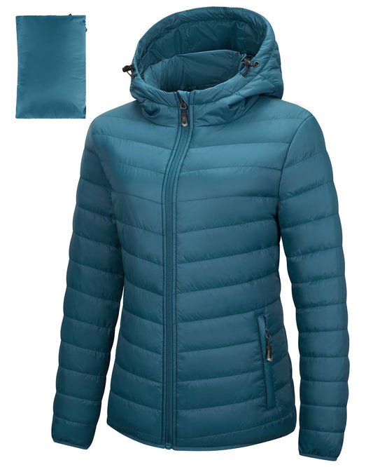 33,000ft Women's Hooded Packable Puffer Jacket Lightweight Warm Puffy Quilted Winter Coat