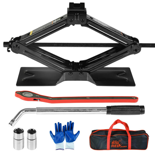 BIG RED T10152 Torin Steel Scissor Lift Jack Car Kit, 1.5 Ton (3,000 lb) Capacity, Red