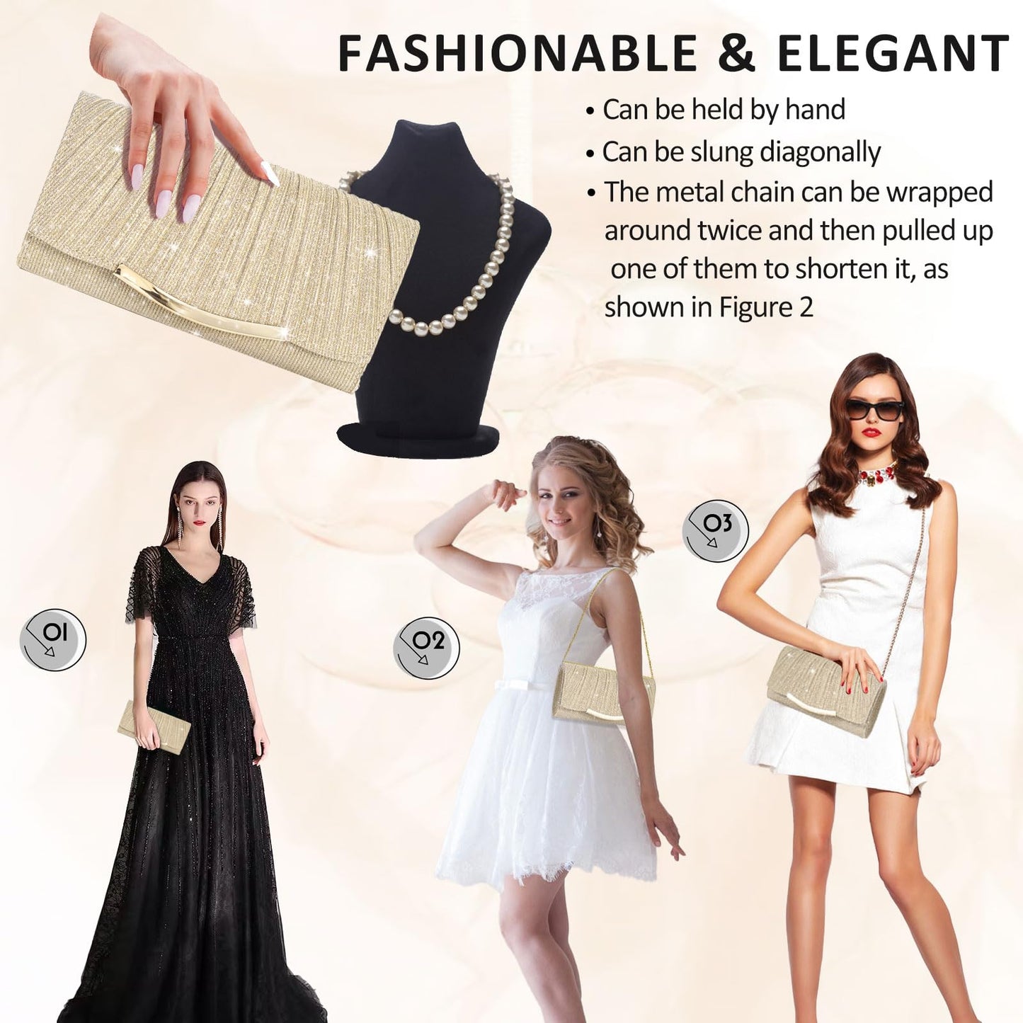 Eidsefe Evening Bag Clutch Purses for Women Wedding Bag Sparkling Party Handbag with Detachable Chain