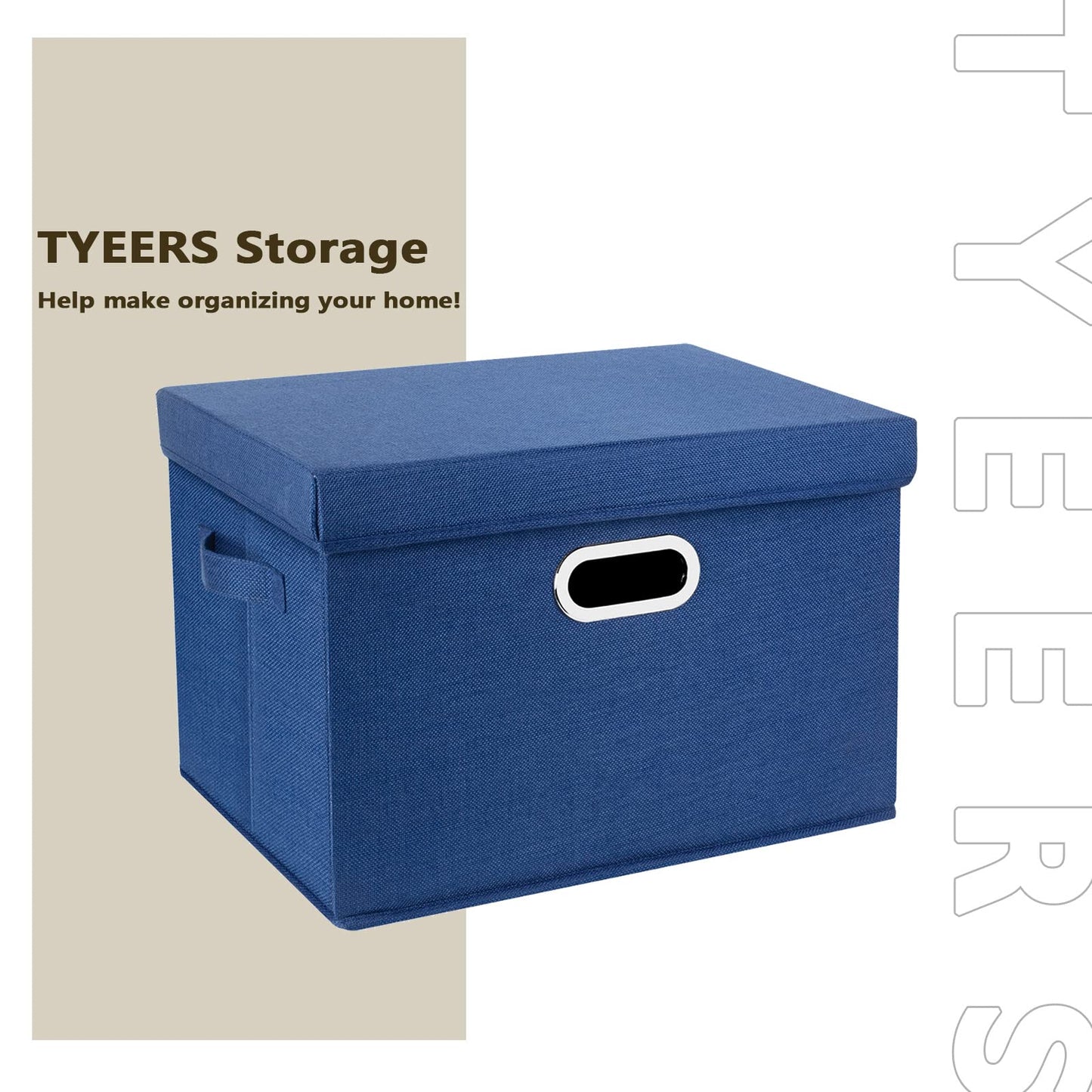 TYEERS Collapsible Storage Bins With Lids, Large Fabric Storage Boxes - 2 Pack - Classic Blue