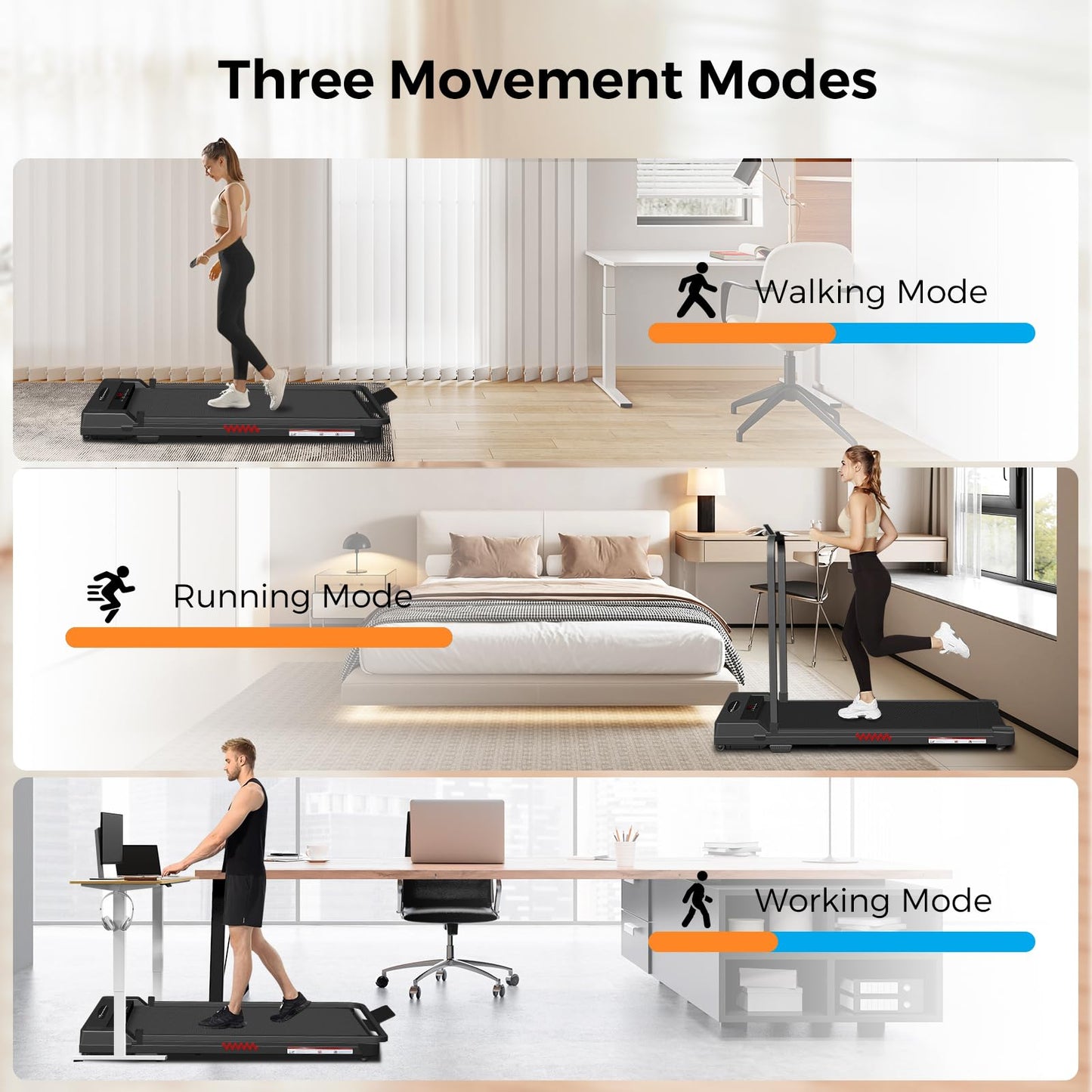 Walking Pad with Handle Bar, Portable Treadmills for Home Small Spaces, 3.0 HP Foldable Folding Walking Pad Treadmill with Handles, Running Machine with Remote Control, 300LBS Capacity