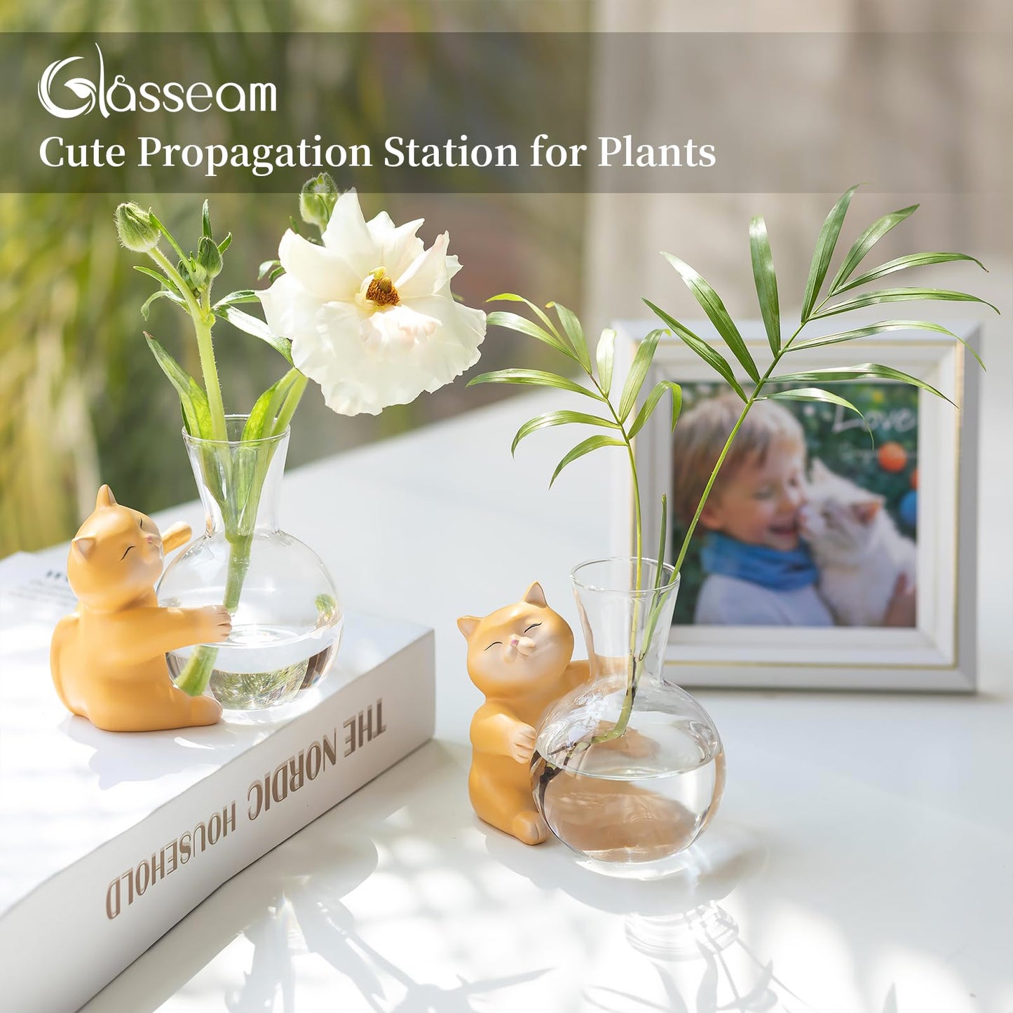 Plant Propagation Stations with Cat Statue: Glasseam Propagation Vases for Plants - Hydroponic Glass Terrarium for Home Decor - Funny Propagation Jars Gifts for Women Flower Lovers Cat Dads Moms