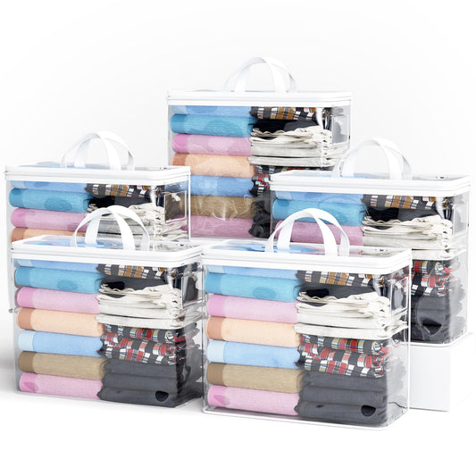 5PACK Clear Zippered Storage Bag for Clothes, 22L Clear Storage Bags, and Blanket Storage Bags for Bedding, Blankets, Comforters, Clothing, Books, DVD & CD (White)