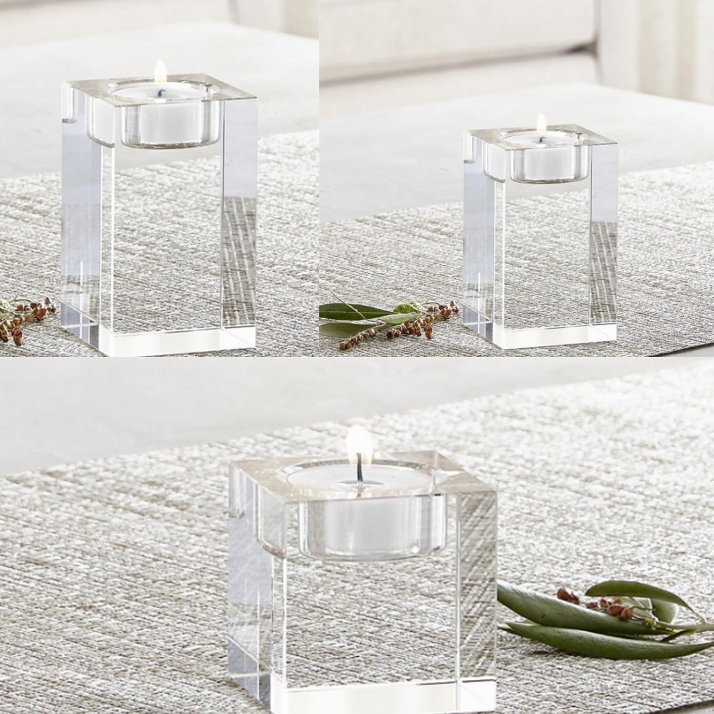 Saim Clear Tealight Candle Holders Set of 3 Modern Dining Room Table Centerpiece Decor, Coffee Table Decor for Living Room, Fireplace Decor Accessories