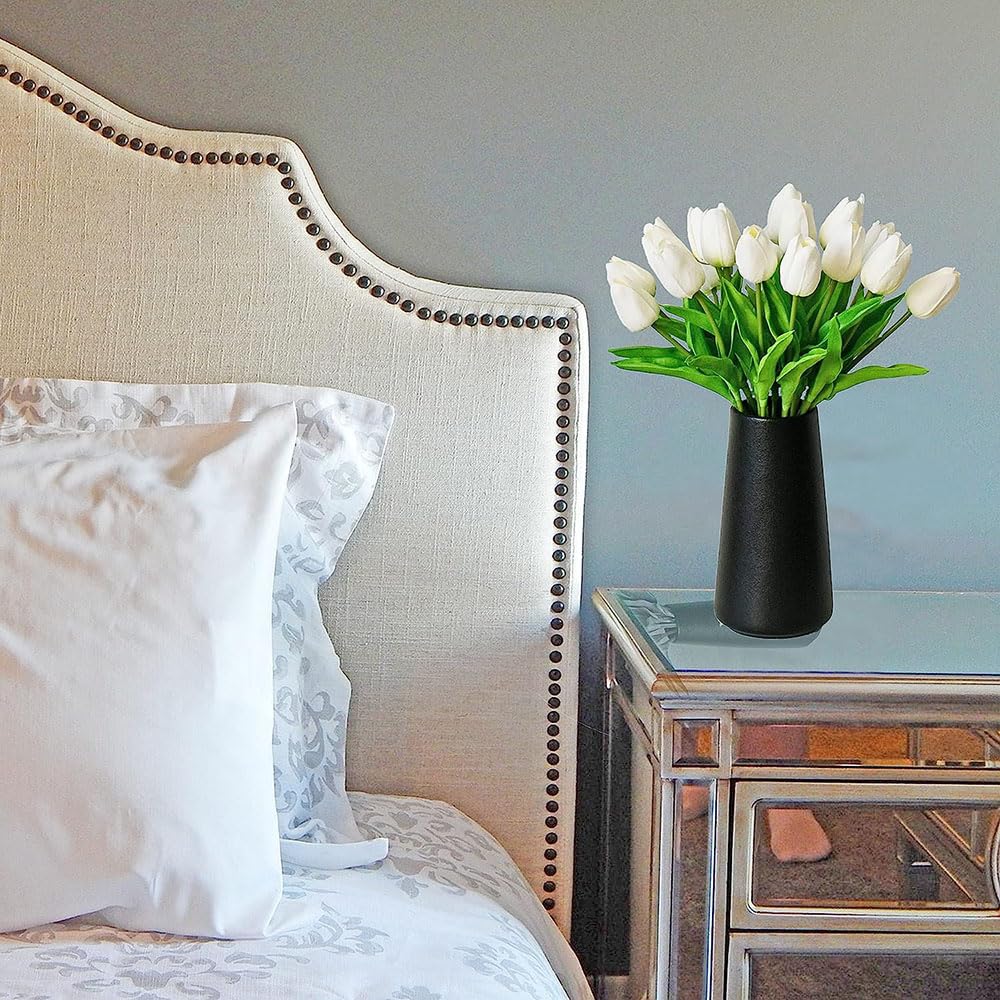 LWKuh-GFS 20 Pcs White Tulips Artificial Flowers 13.5" PU Real Touch with Faux Mix Tulip Bulbs Silk Bouquet for Mother's Day Wedding Easter Kitchen Decor