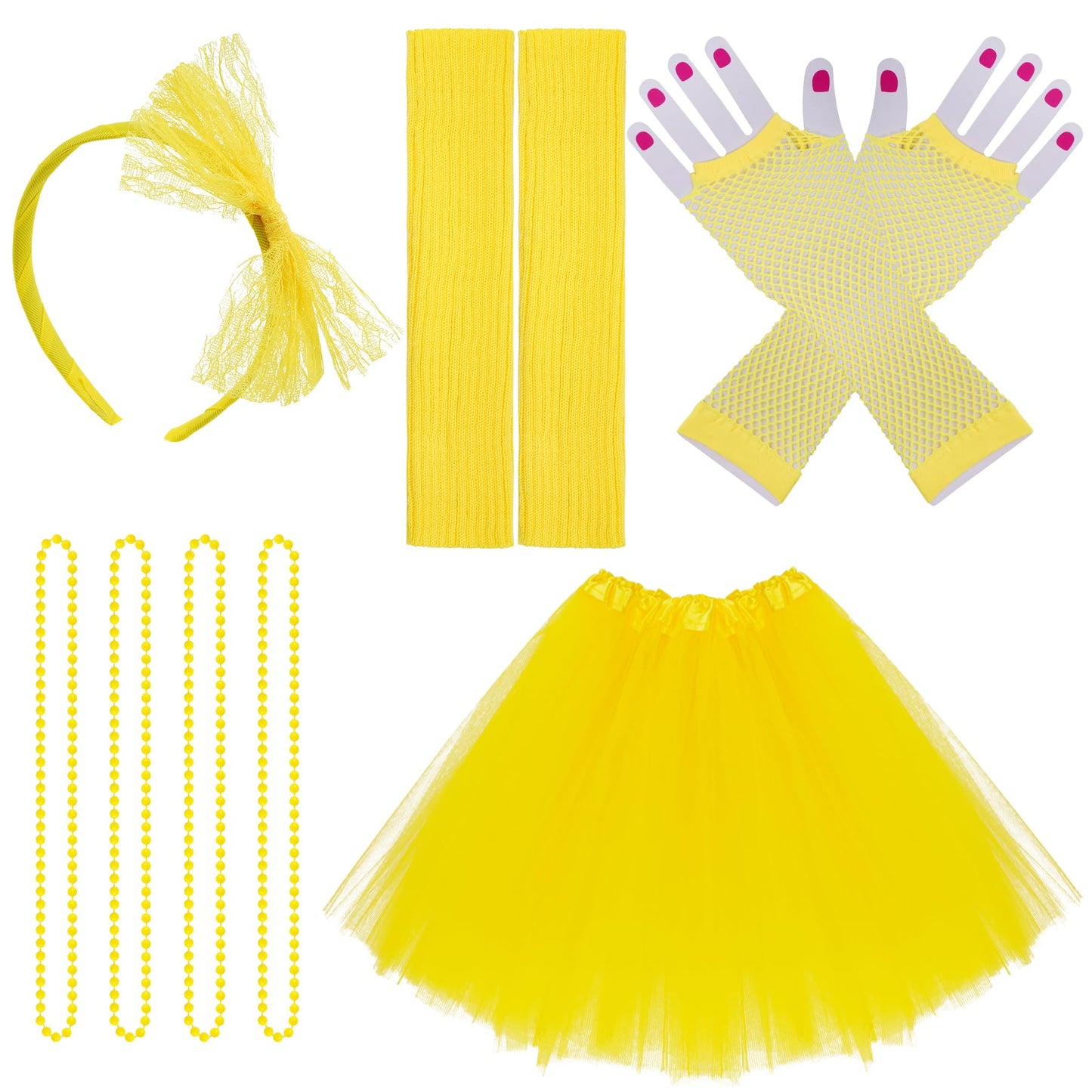 jiebor 80s Costume Accessories Outfits for Women Tutu Skirt Headband Leg Warmers Fishnet Gloves Necklace Halloween Party