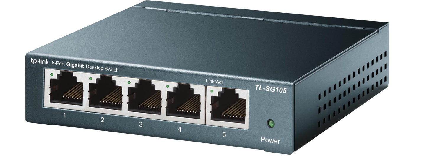 TP-Link TL-SG105, 5 Port Gigabit Unmanaged Ethernet Switch, Network Hub, Ethernet Splitter, Plug & Play, Fanless Metal Design, Shielded Ports, Traffic Optimization,Navy Blue