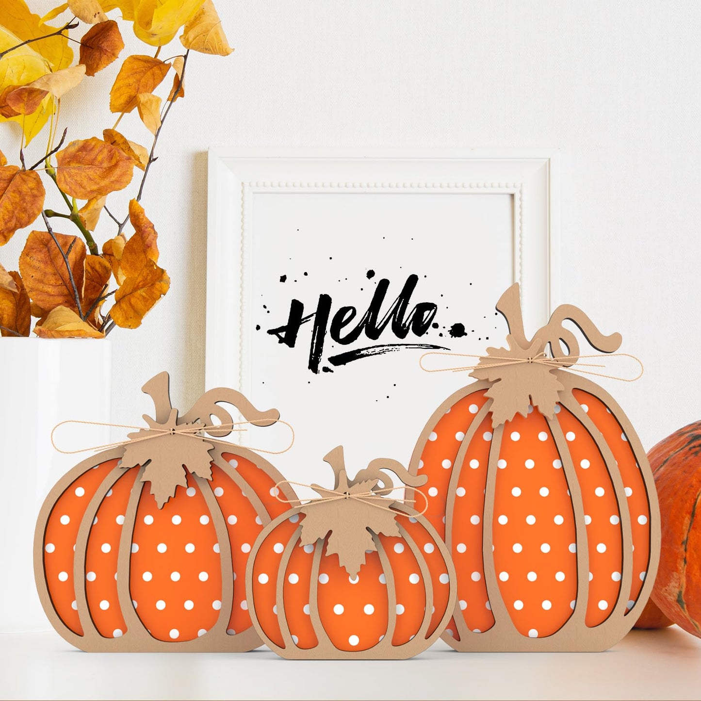 OLANRUN Fall Decorations for Home - 3 Pcs Wooden Fall Pumpkin Decor, Autumn Thanksgiving Decorations for Table Tiered Tray Shelf Fireplace Mantel Bathroom Office Desk Coffee Bar