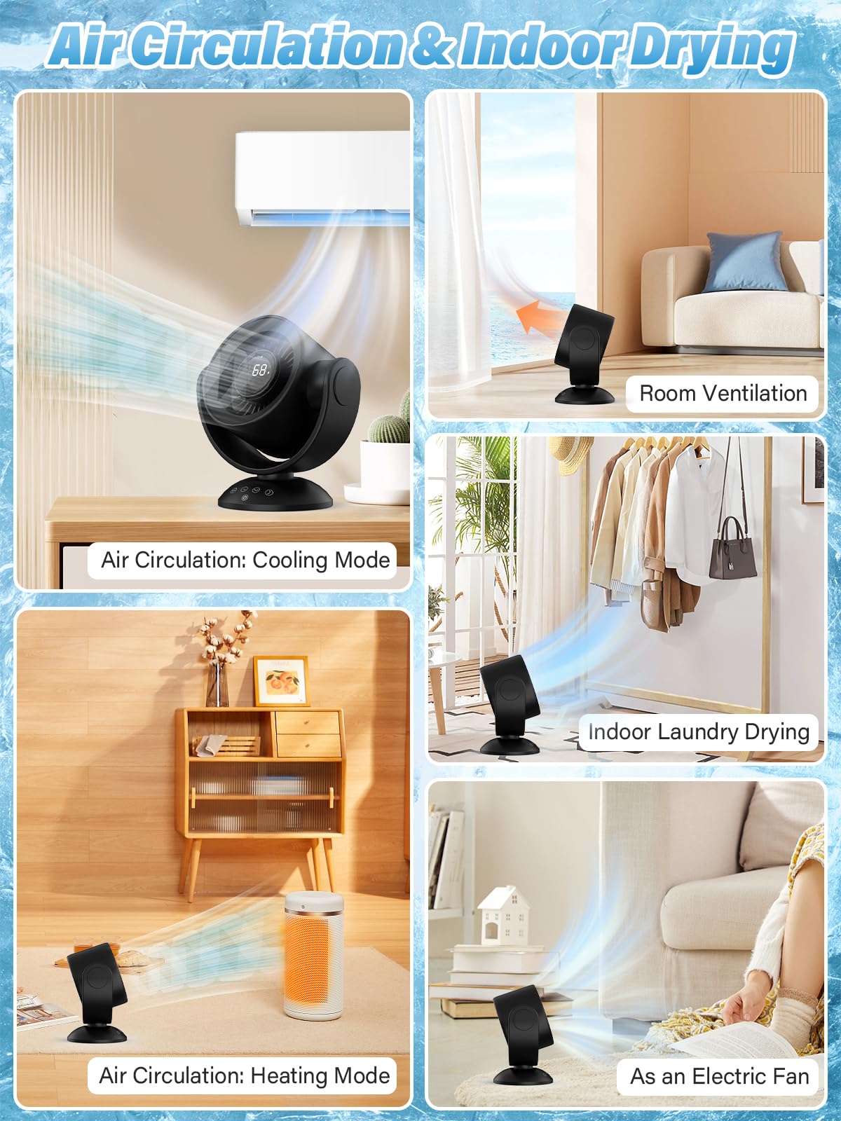 SECHKISS Desk Fans for Bedroom，Air Circulator Fan，90°Vertical +120°Auto Oscillating,100 Speeds, 10H Timer, Quiet Fan,Digital Display Rechargeable USB, with Remote, for Home, Office（Black）