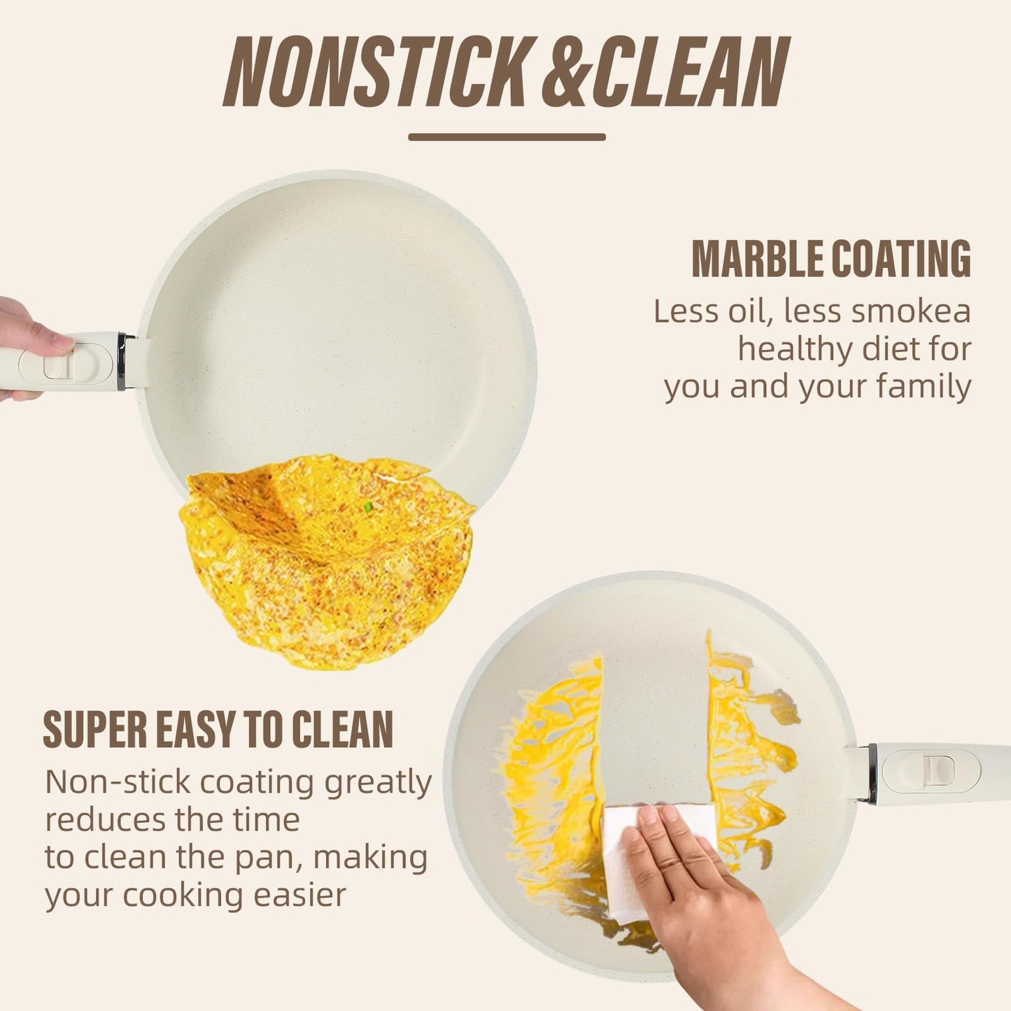 Pots and Pans Set Non Stick, 11 PCS Pan Set With Removable Handles, White Cookware Set Suitable for Induction Cooktops/Gas Stoves/Microwave Ovens