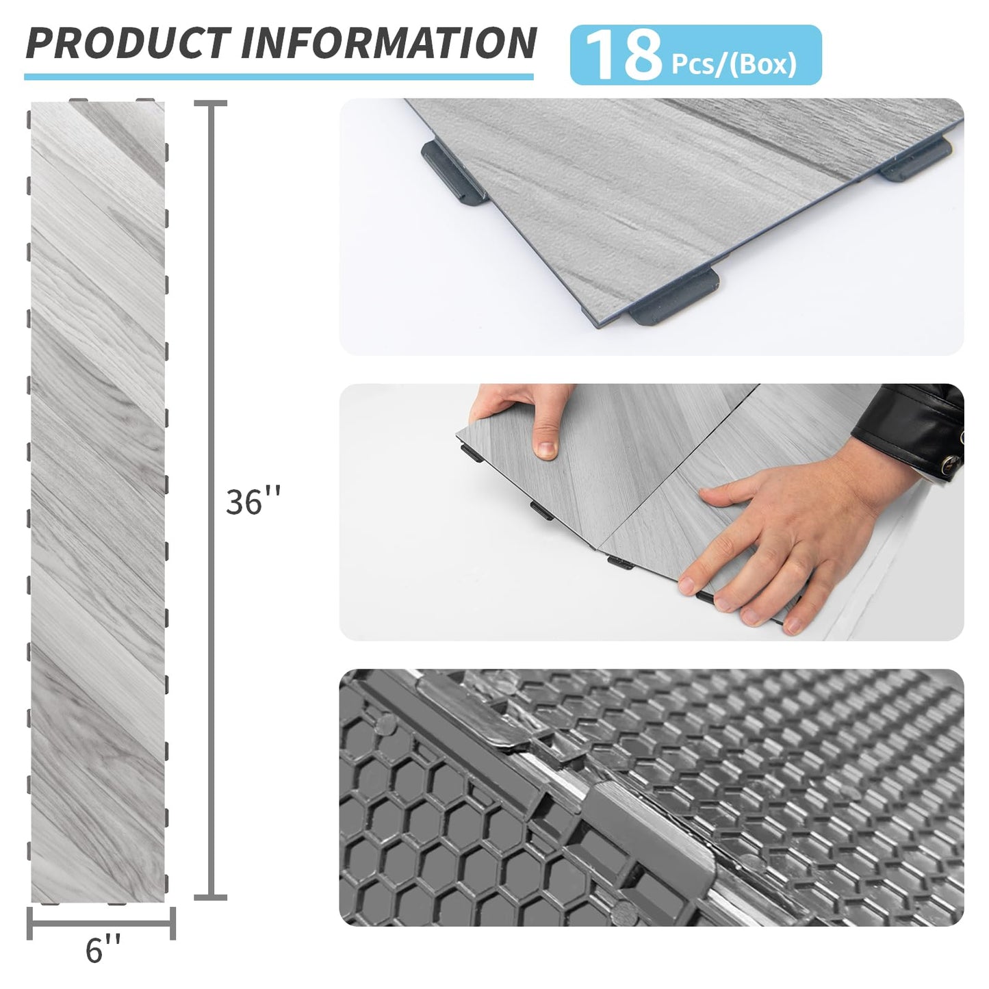 Art3d 18-Pack Interlocking Luxury Vinyl Flooring Tile for Kitchen Bathroom, 36 x 6 Inch Wood Floor Plank for Wear-Resistant, Waterproof, Anti-Slip, Reusable, Dublin Dawn Ash