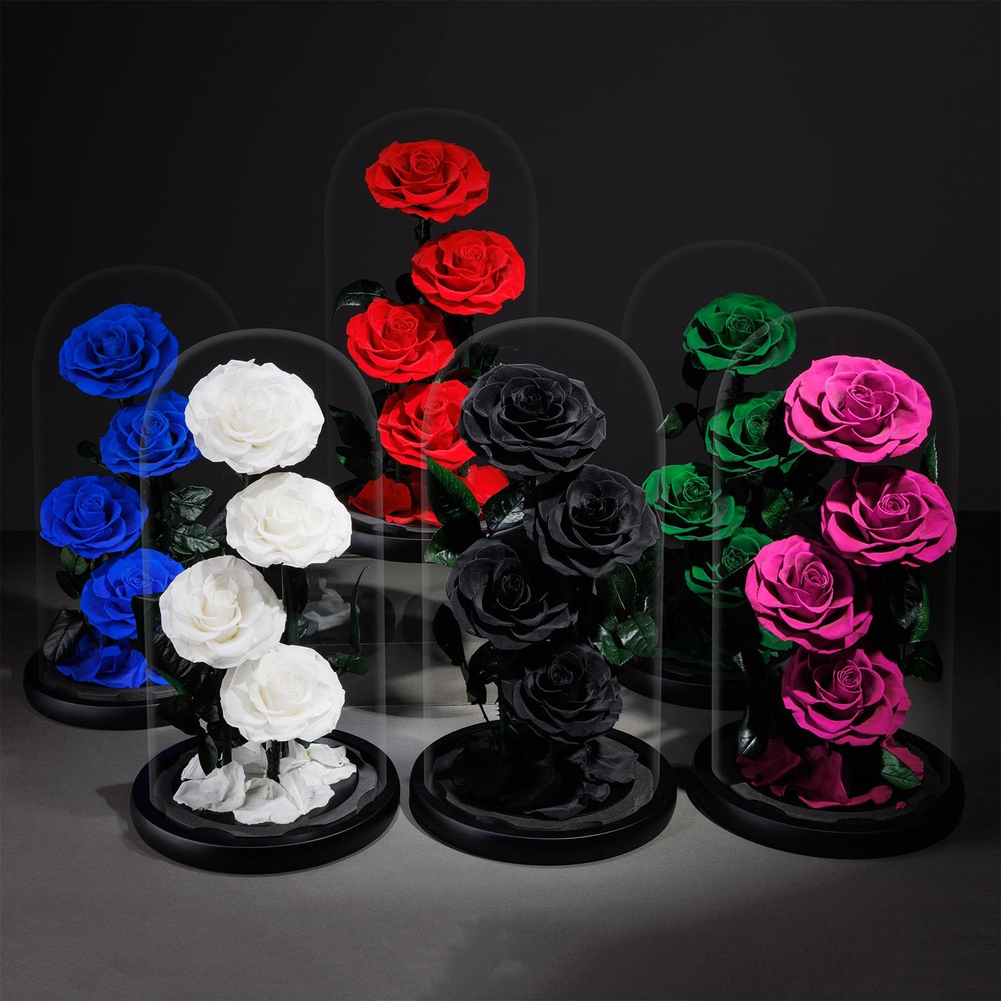 4 Preserved Flowers in Glass Dome - Roses Gift for Her - Birthday Flowers for Women, Green