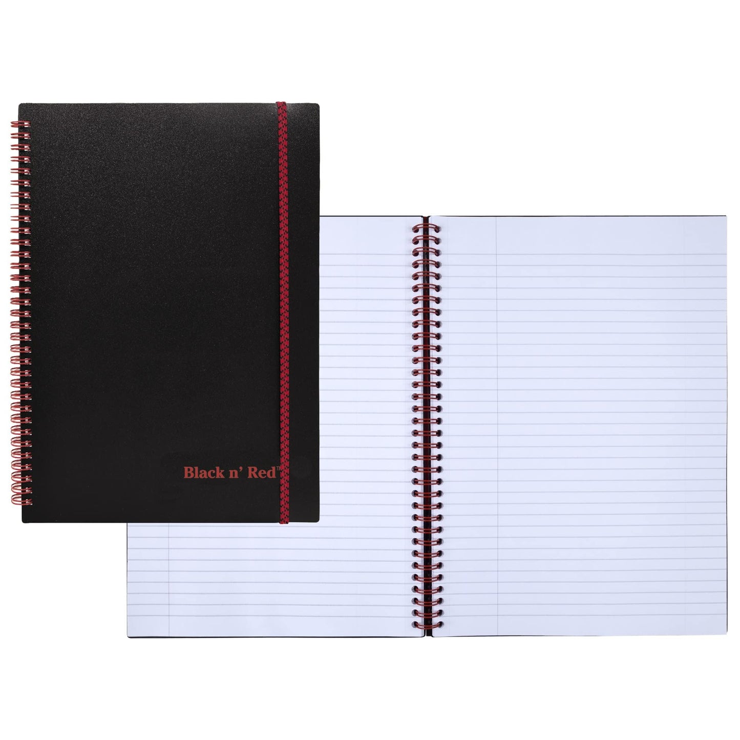 Black n' Red Notebook, Business Journal, 11-3/4" x 8-1/4", 70 Sheets, Ruled, Optik Paper, Scribzee App, Flexible Poly Cover, Wirebound, Black (E67008)