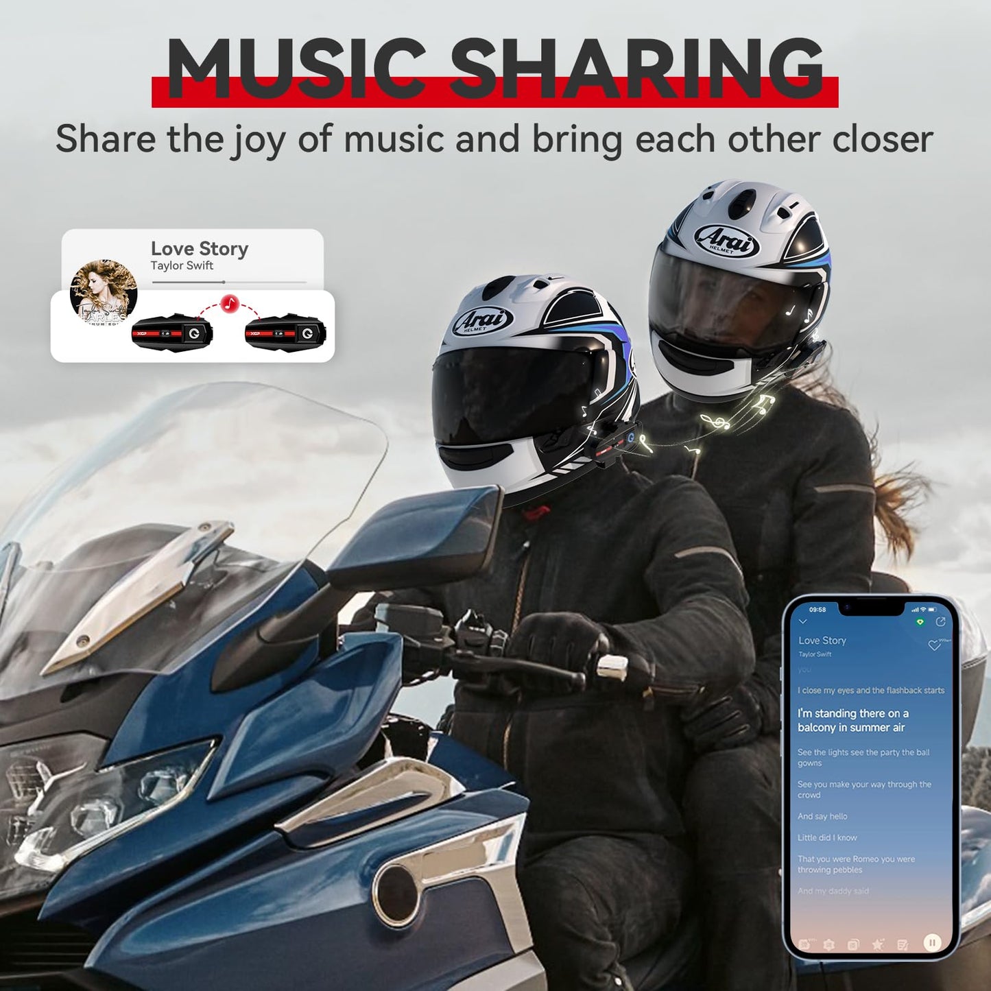 XGP Motorcycle Bluetooth Headset V5.2 with Music Sharing, 2-Way Motorcycle Helmet Bluetooth with IP67 Waterproof, Motorcycle Communication Systems with Hi-FI Speakers for ATV/Snowmobile/Ski, 2 Pack