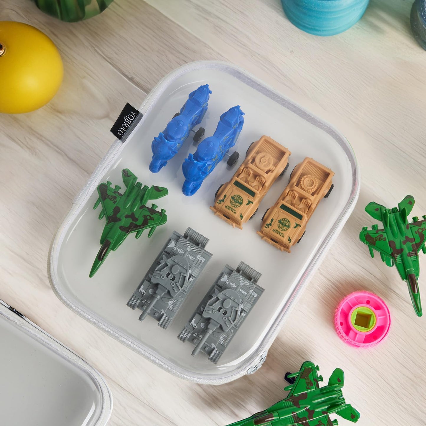 YQBRAO Hard Sided Clear Zipper Case for Storage- Professional-Grade Plastic Clear Zipper Pencil Case,Toy Storage Bins, Toiletry Pouch, Travel Organizer, Cosmetic Bag（White,2 Pack, L）