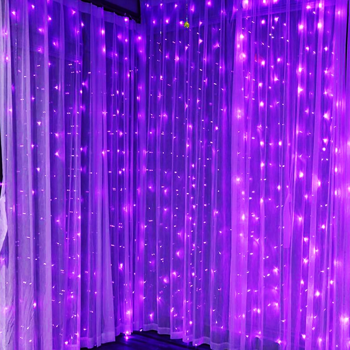 WATERGLIDE 300 LED Curtain Lights, Remote Control Christmas Hanging String Lights, 8 Lighting Mode, Plug in for Indoor Outdoor Halloween Holiday Party Garden Backdrop Wedding Home Decor, Purple