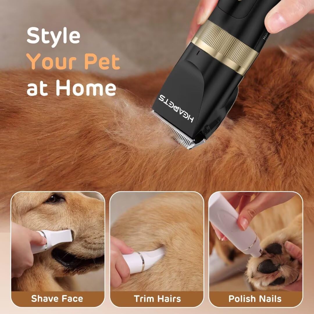 HEAPETS Dog Hair Clippers for Grooming Kit and Dog Paw Trimmer Nail Grinder for Grooming, Low Noise Rechargeable Cordless, Shaver Grooming Supplies for Pet Cats Dogs (Black, White)