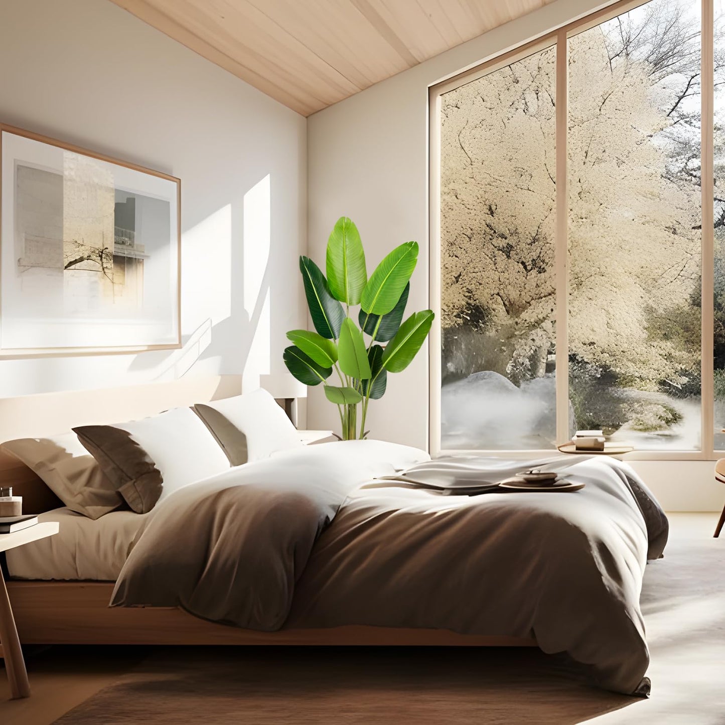 CETRD Artificial Bird of Paradise Plant 5.2Ft Fake Tropical Palm Tree with 10Trunks Faux Banana Leaf Trees in Pot for Home Indoor Outdoor Office Modern Decor Housewarming Gift（1Pcs）