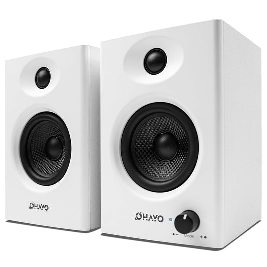 OHAYO 60W Computer Speakers for Gaming and Music, Active Bluetooth 5.3, Stereo 2.0 Speakers for Desktop PC Monitor or Laptop, Surround Sound Speaker, 3.5 mm Aux RCA Input, USB-Powered, 1 Pair, White