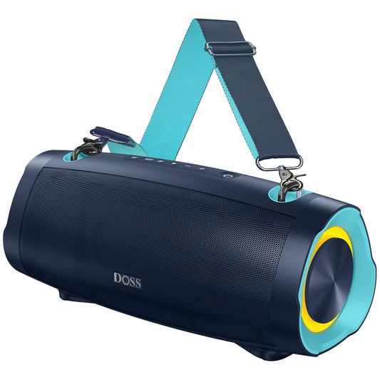 DOSS Extreme Boom Pro D100 Bluetooth Speaker with 140W Peak, 70W Bold Sound, Extra Bass, 24H Playtime, Beat-Sync Lights, Built-in Battery Sharing, IPX6 Waterproof, Portable Strap for Outdoor-Blue