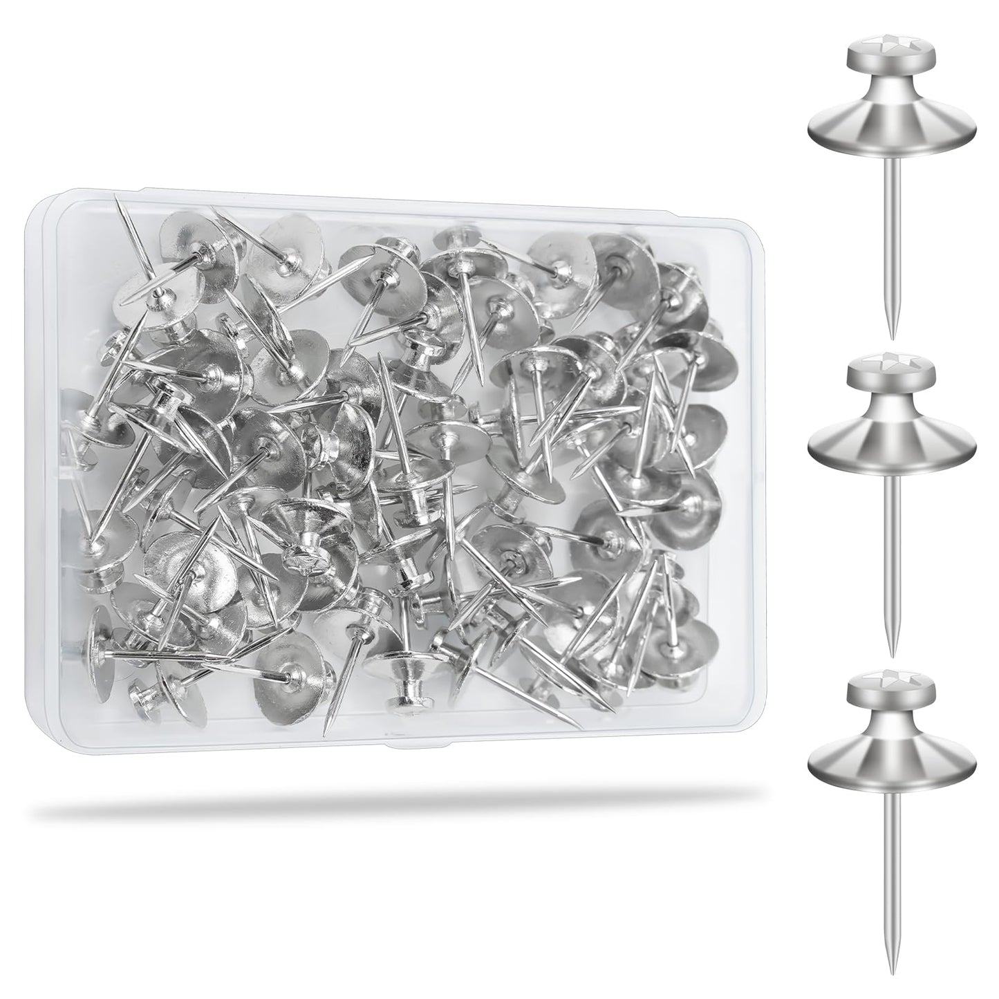 KURUI 60Pcs Double Headed Nails for Hanging Pictures, Wall Hangers Without Nails, Thumb Tacks for Wall, Renter Friendly Decor Push Pins for Tapestry Frame Art, Picture Hangers-Silver