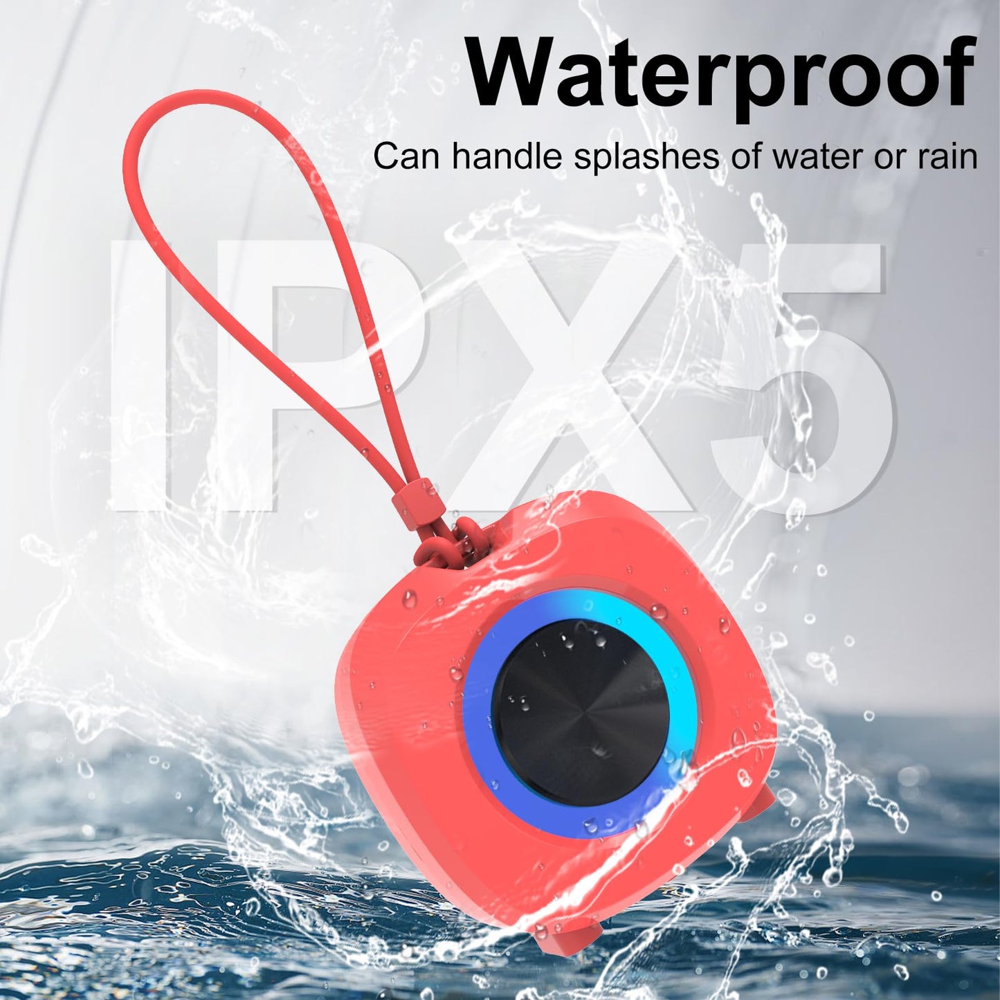 PEICHENG Speaker, Small Portable Bluetooth Wireless IPX5 Waterproof Shower Speaker,Loud Stereo Sound Deep Bass,Dual Pairing, RGB Lights,Long Playtime for Outdoor Party, Great Gift,1PC(Red)