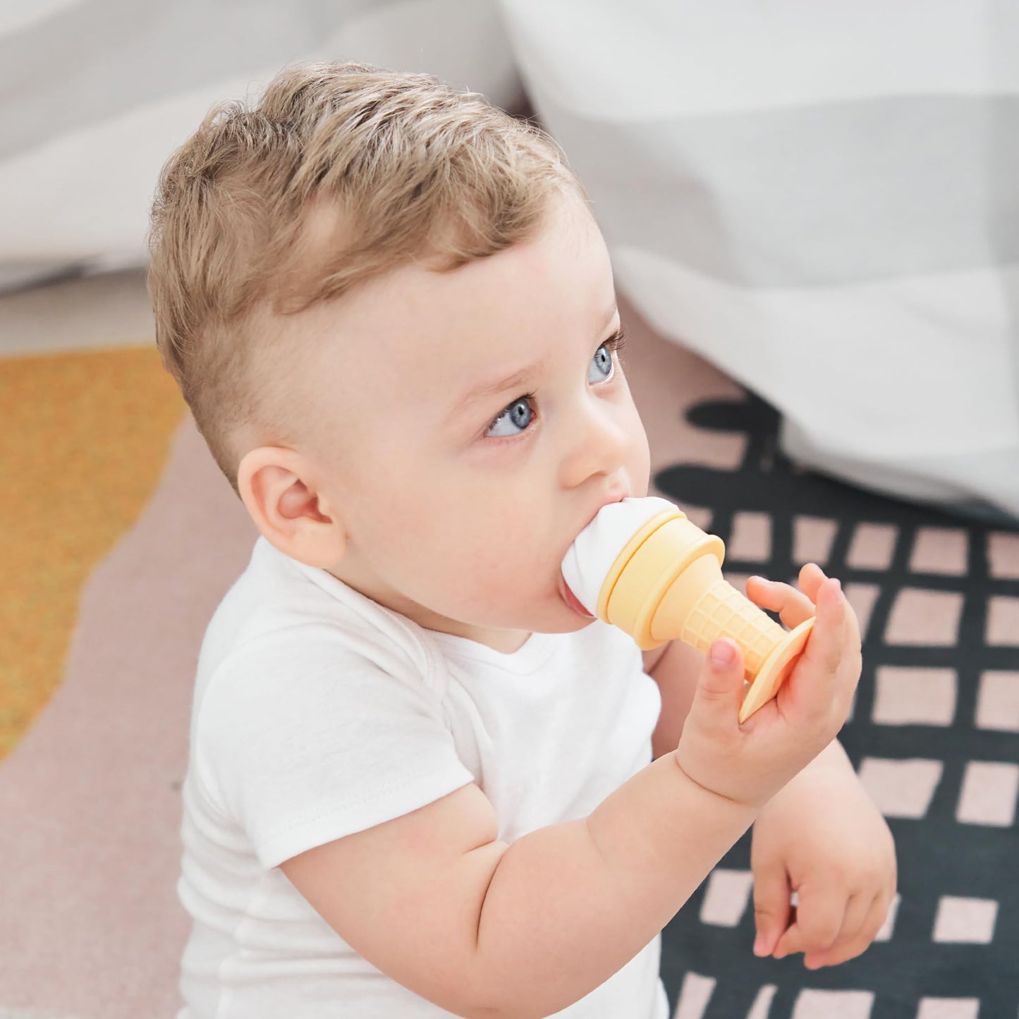 Smily Mia Freezer Teether for Babies 12-18Months,Freezable Ice Cream Toy for 6-12Months Babies,Cold Water Soother for 3-6Months for Teething Pian Relief,Cream White