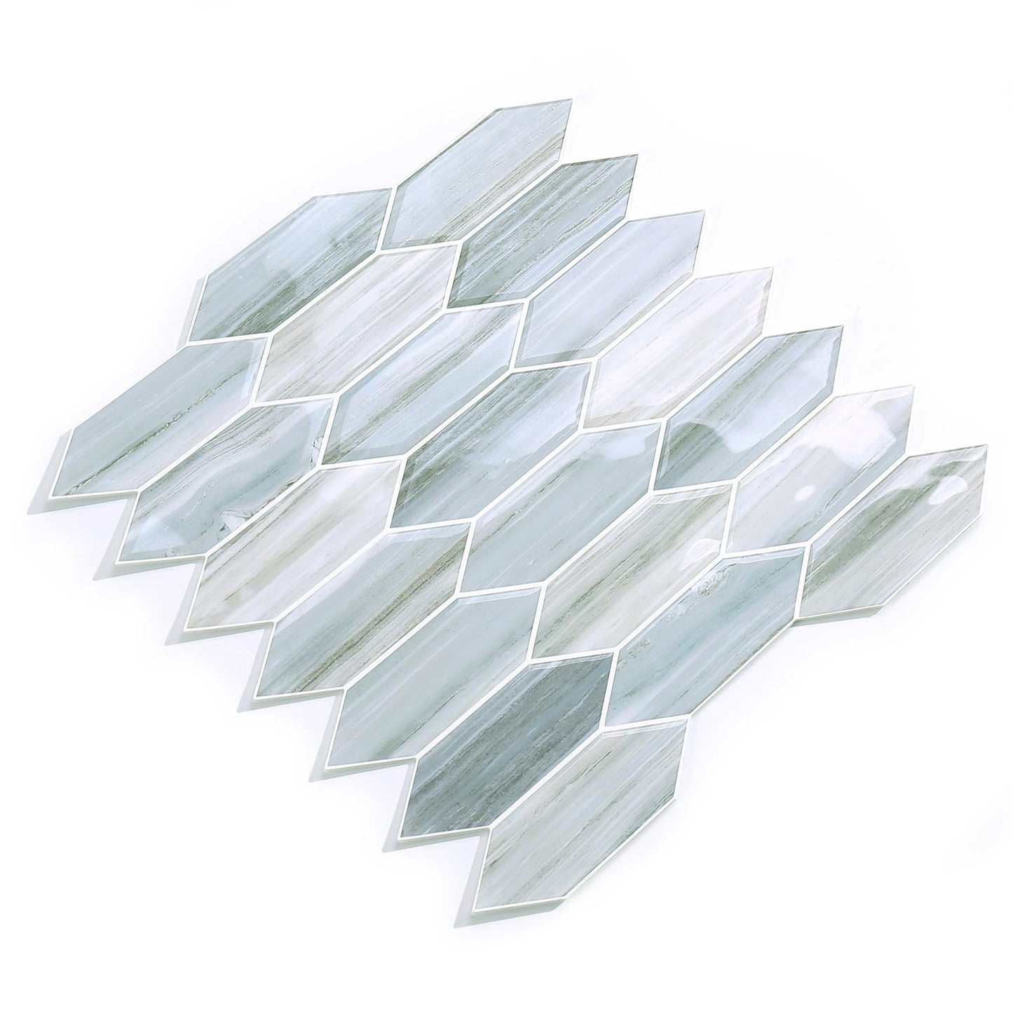 Tilingview 10PCS Peel and Stick Backsplash for Kitchen, Self-Adhesive Vinyl Gel Tile, Wall Tile for Home Decoration (Blue Gray Long Hexagon)