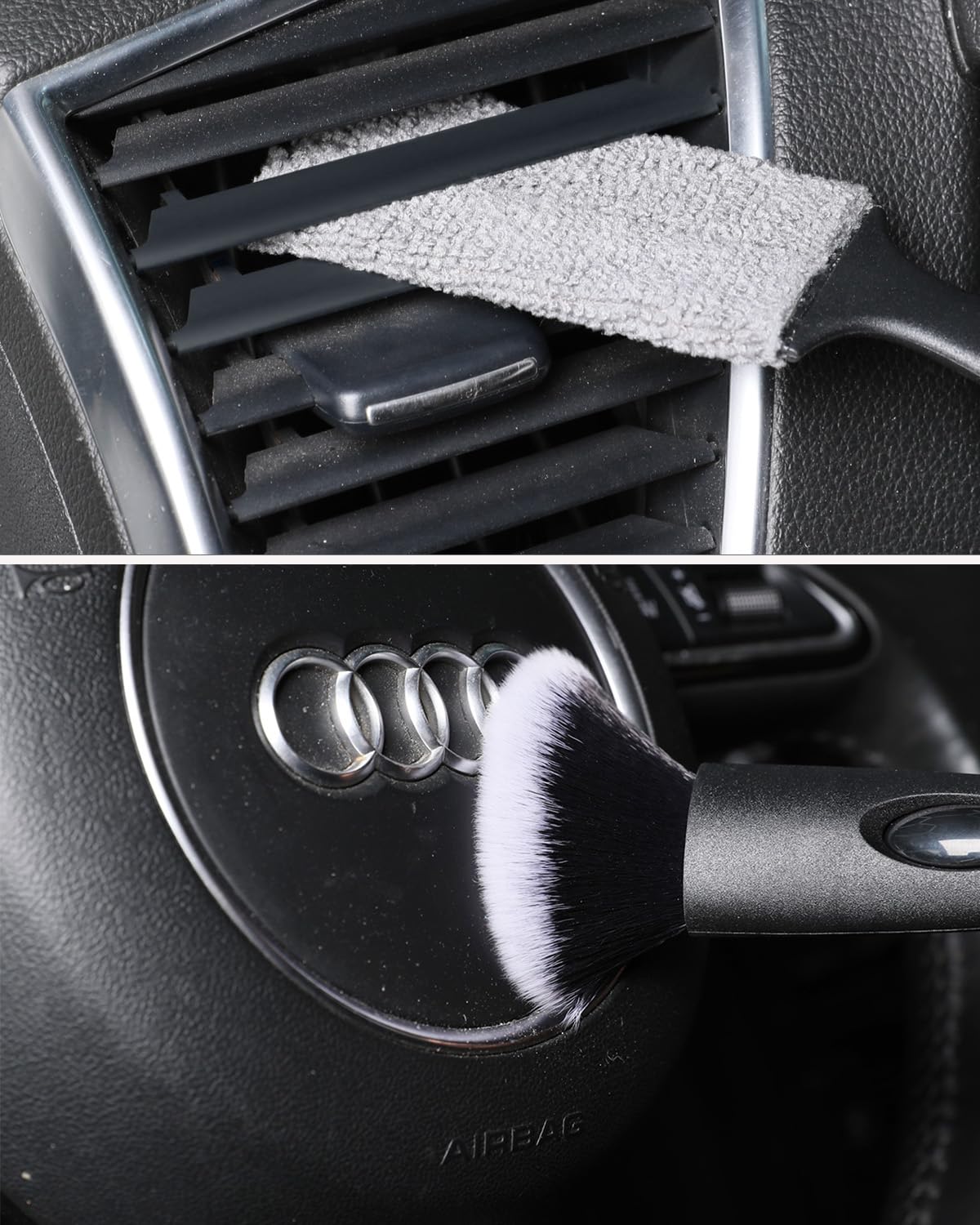 Car Detailing Brush Set, 4 PCS Soft Boars Hair Auto Interior Cleaning Detail Brushes, Perfect for Safely Cleaning Emblem Air Vent, Leather Seats, Washing Wheels, Tires, Engine Bay, Car Detailing Kit