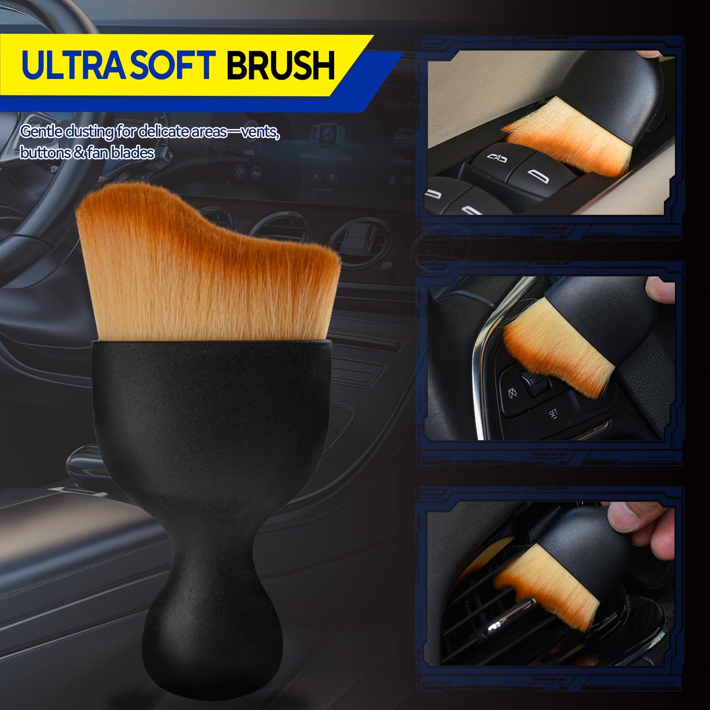 JsqFogey 7PCS Car Detailing Brush Kit - Ultra Soft Boars Hair Car Interior Detailing Brushes, Includes 4 Different Brushes, Multi-use for Cleaning Interior or Exterior - Perfect Car Accessory Gift